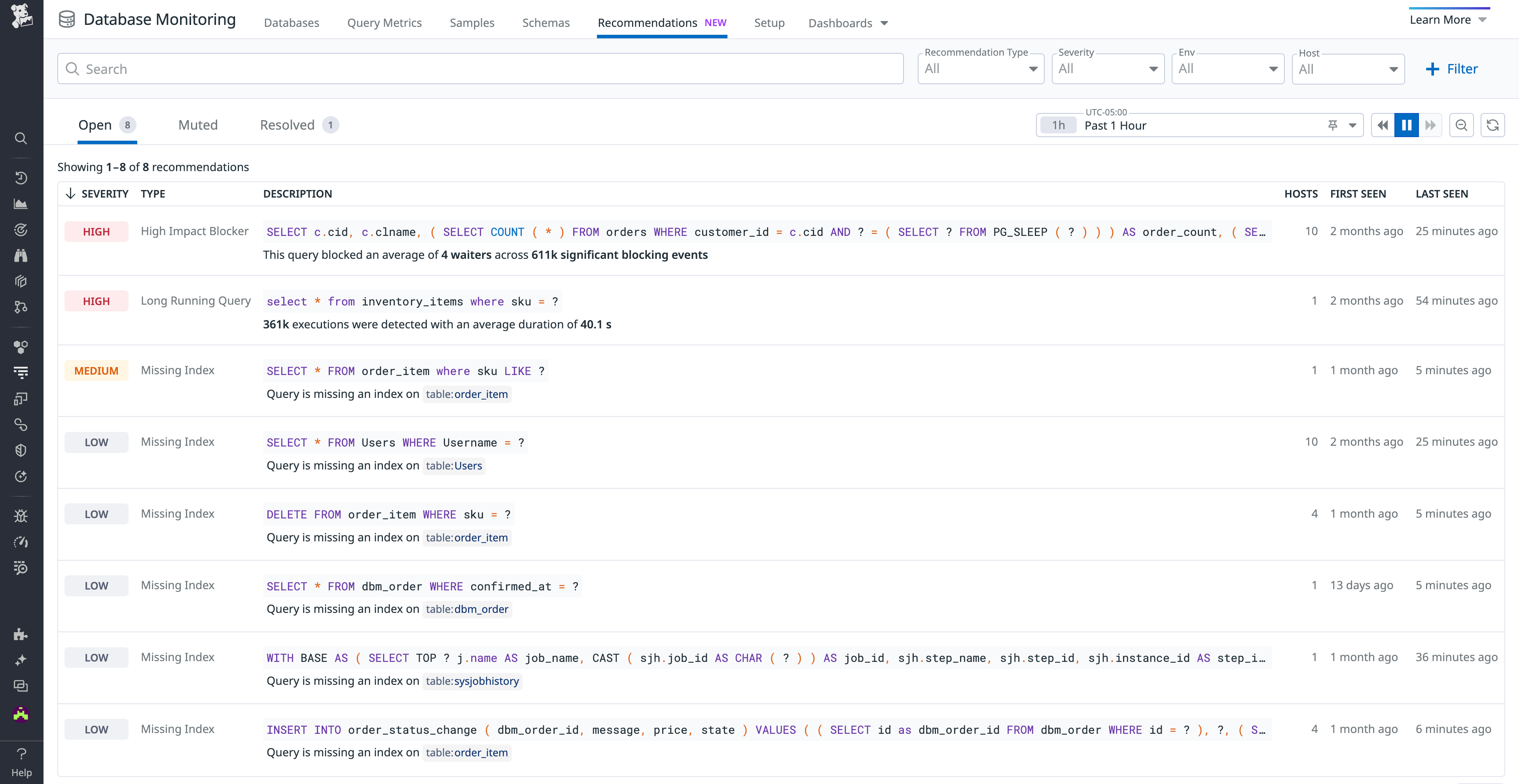 DBM Recommendations tab