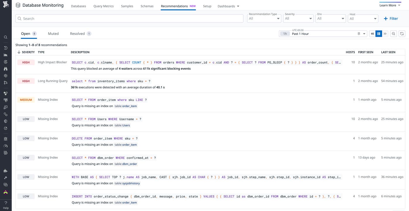 DBM Recommendations tab DBM Recommendations tab