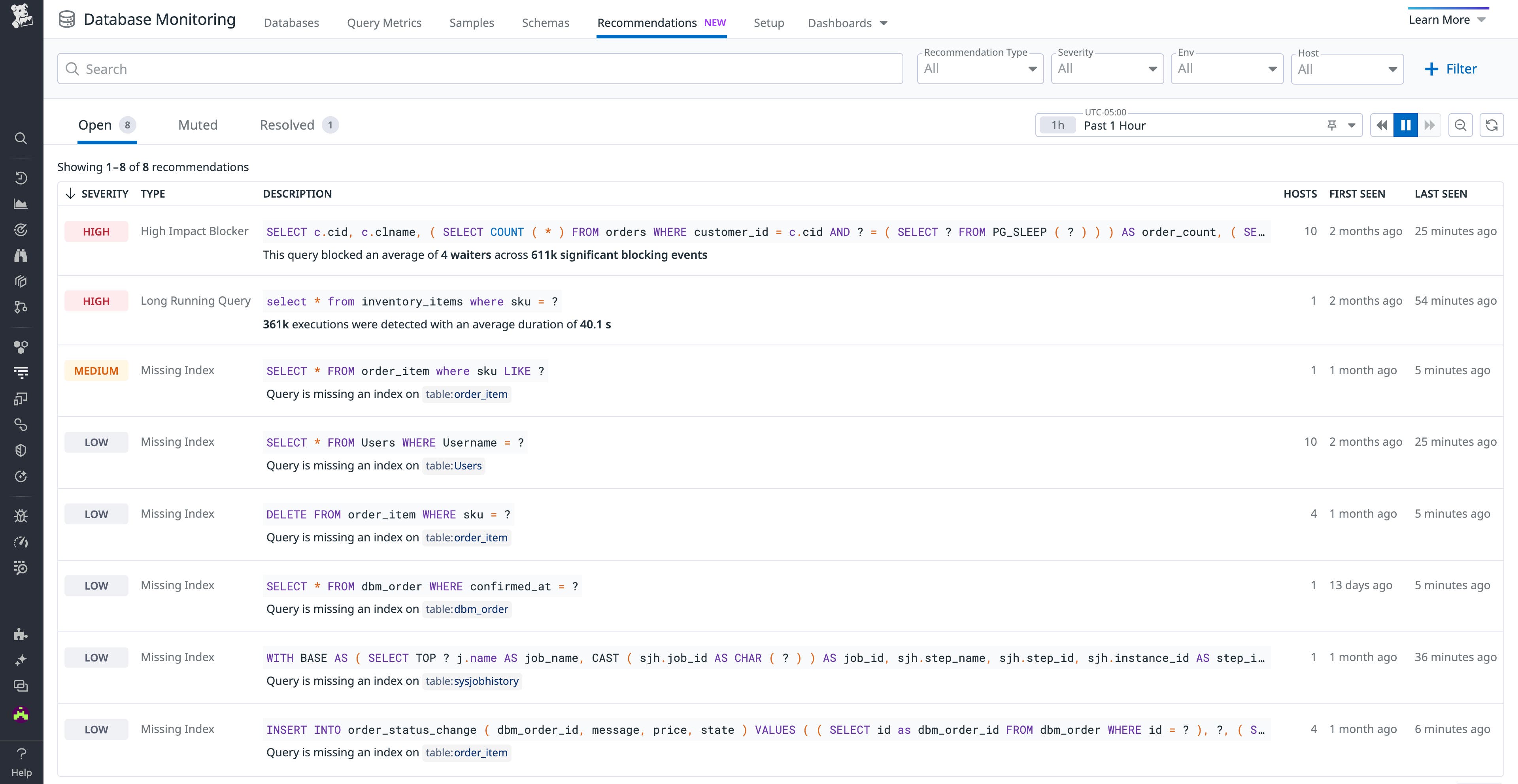 DBM Recommendations tab DBM Recommendations tab