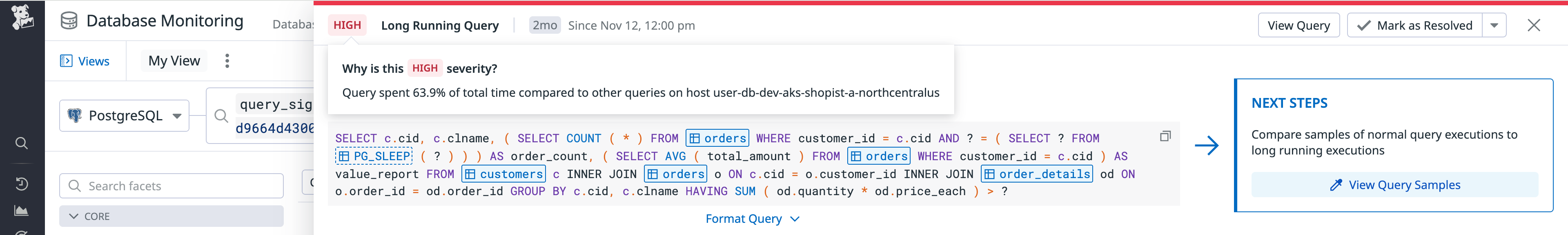 Severity explanation in DBM Recommendations
