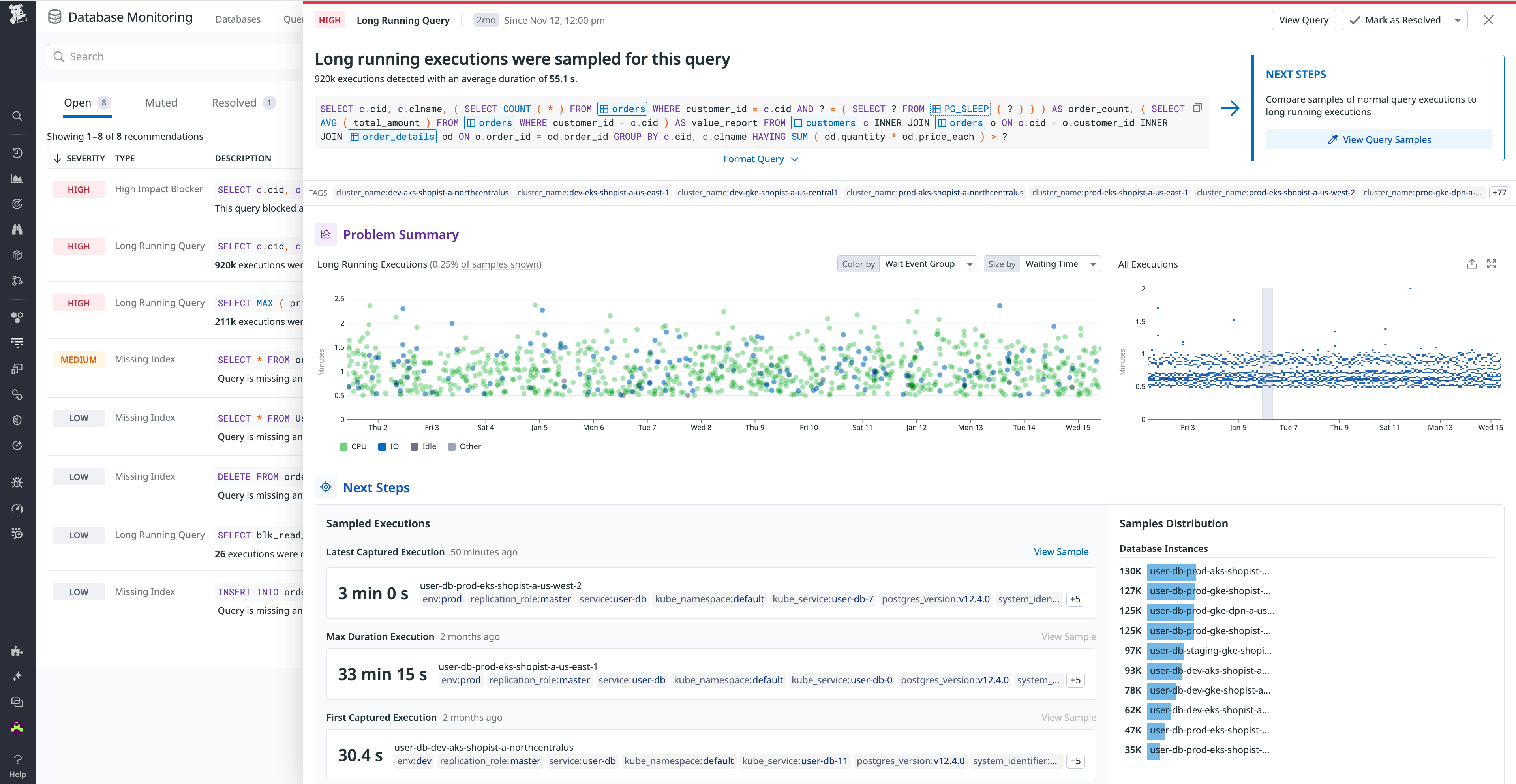 DBM Recommendations card with contextual data and next steps