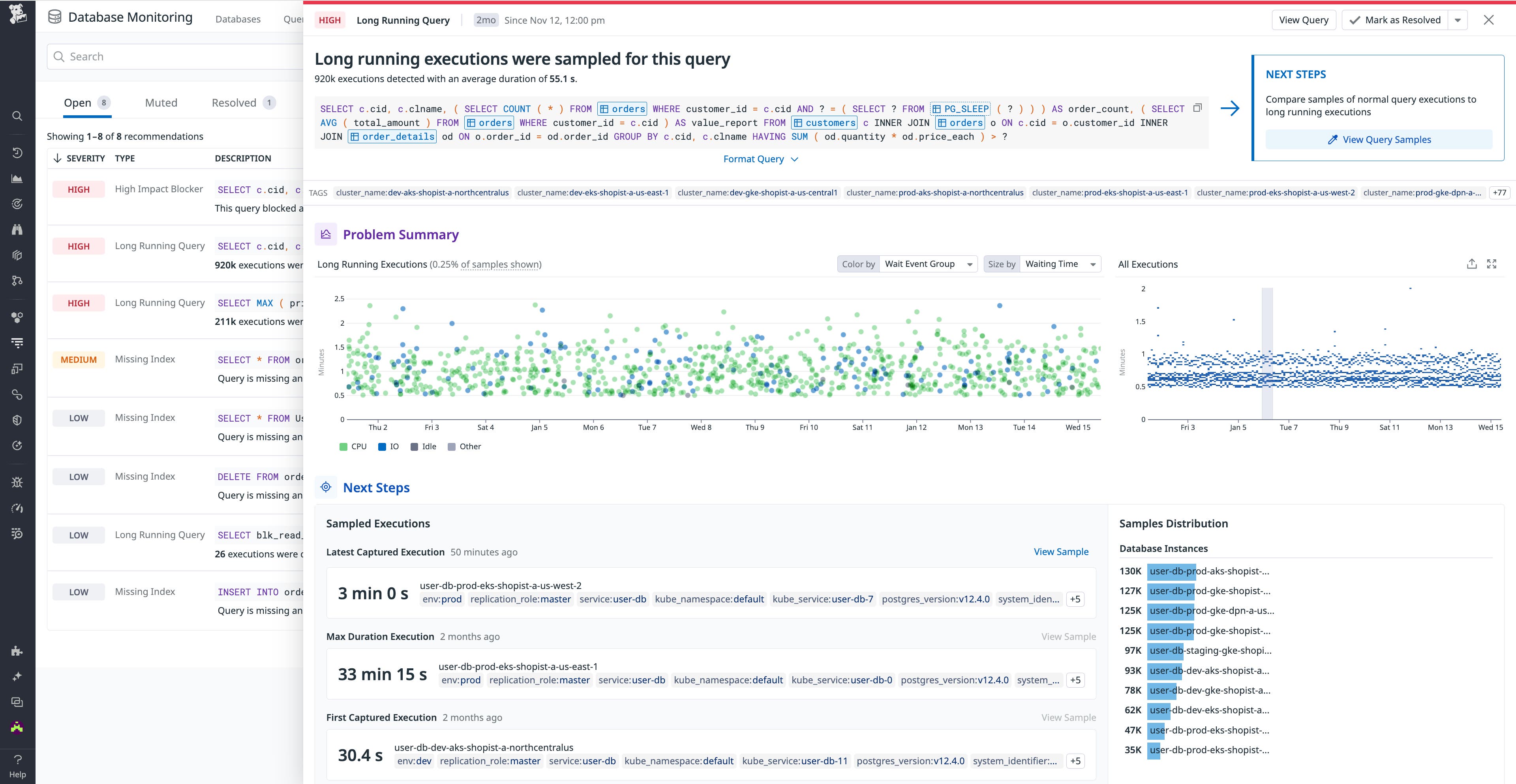 DBM Recommendations card with contextual data and next steps DBM Recommendations card with contextual data and next steps