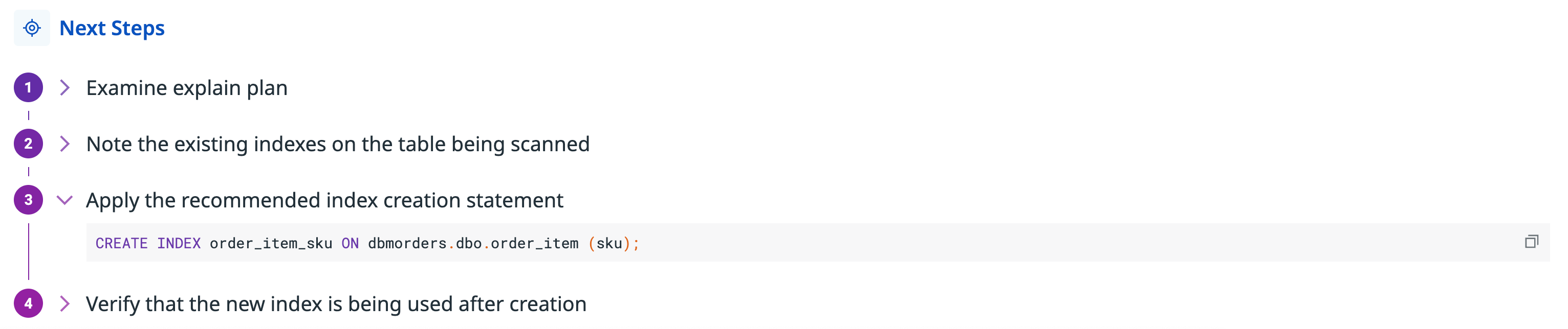 Next steps for a DBM Recommendations finding