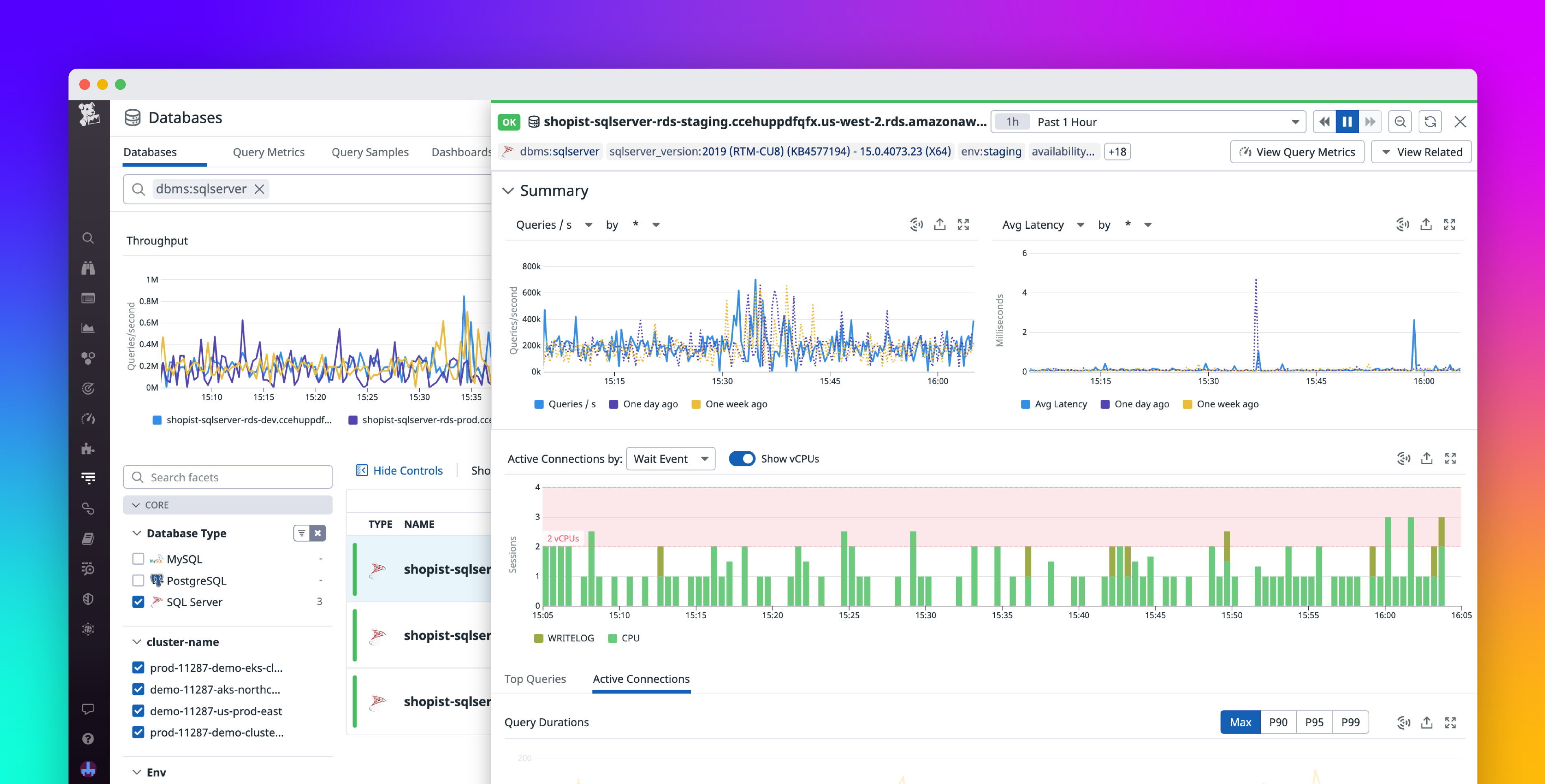 Analyze wait events and in-flight queries with the Datadog Database List