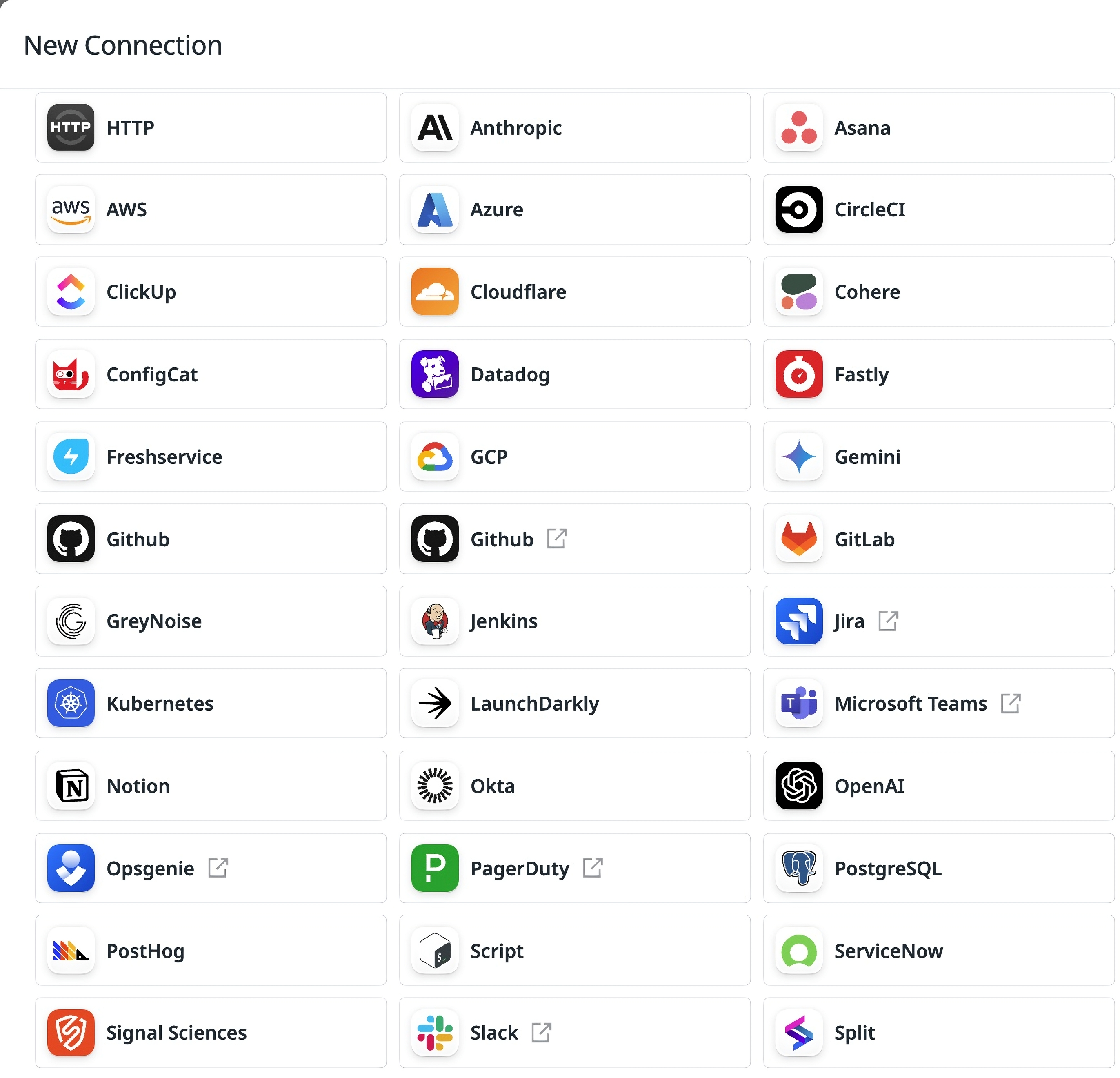 List of third-party integrations available for Datadog Agent Builder.