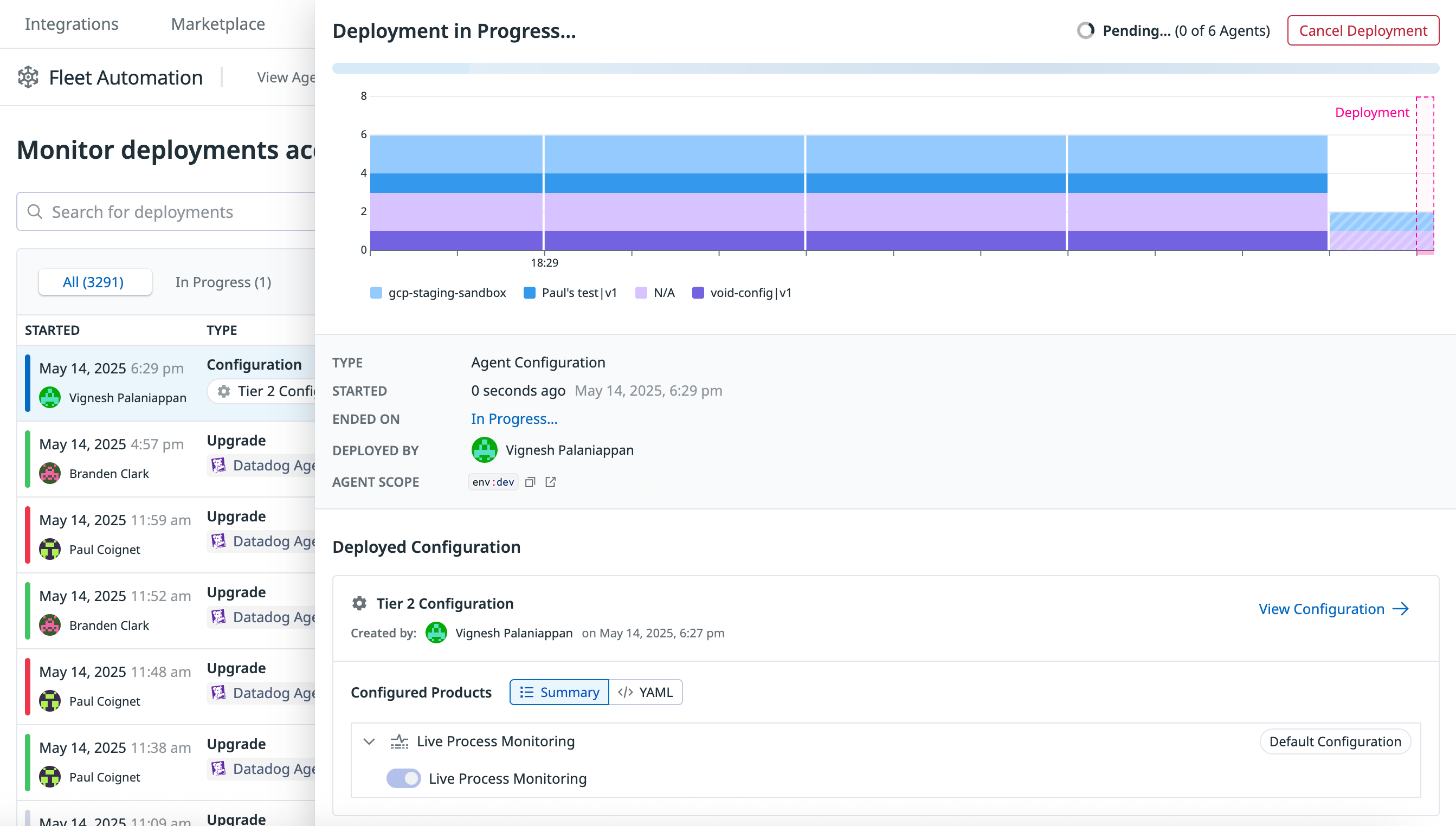 Track your Agent configuration deployments in Datadog Fleet Automation.