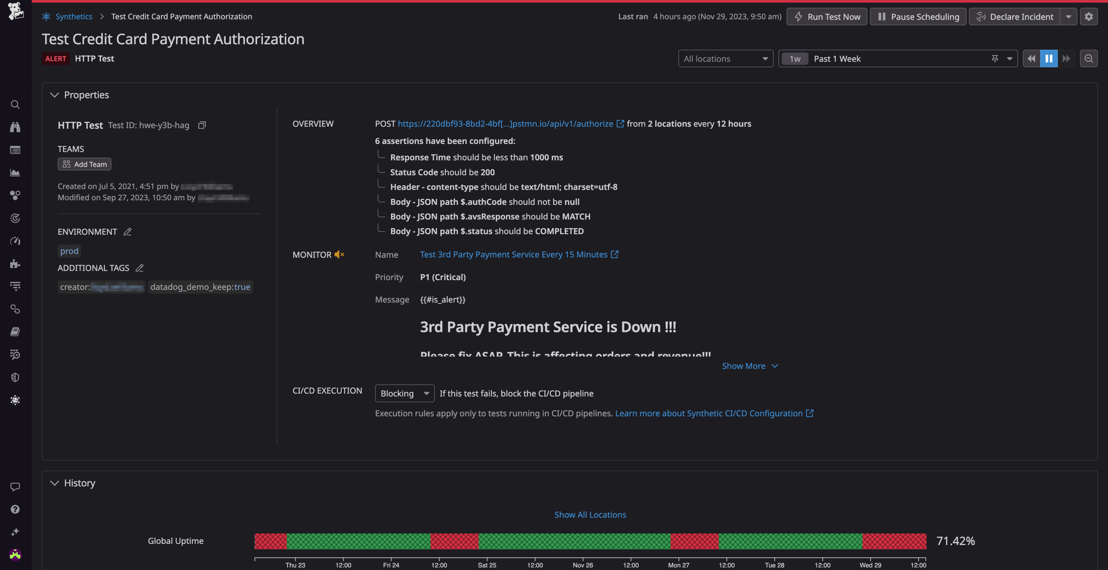 Synthetic Monitoring alert in Datadog