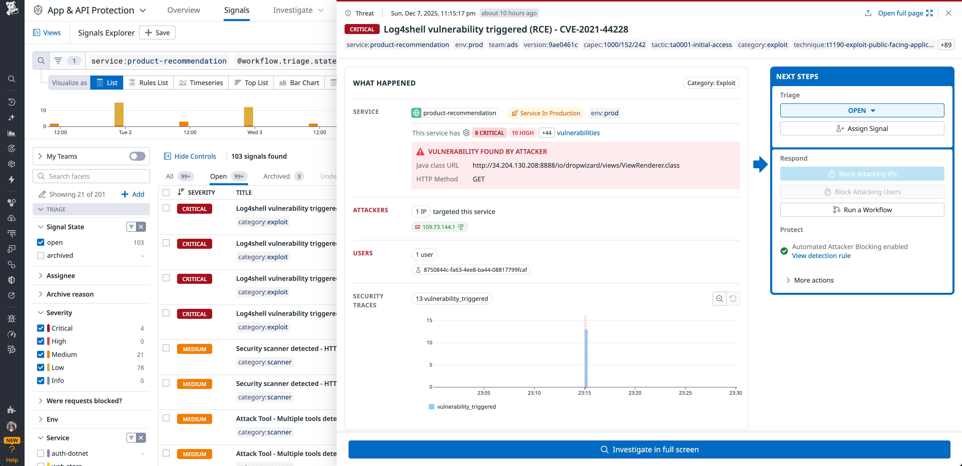 Because AAP collects observability and network data, as well as application runtime data, it can alert security and engineering teams to meaningful attacks. like SSRF attempts.