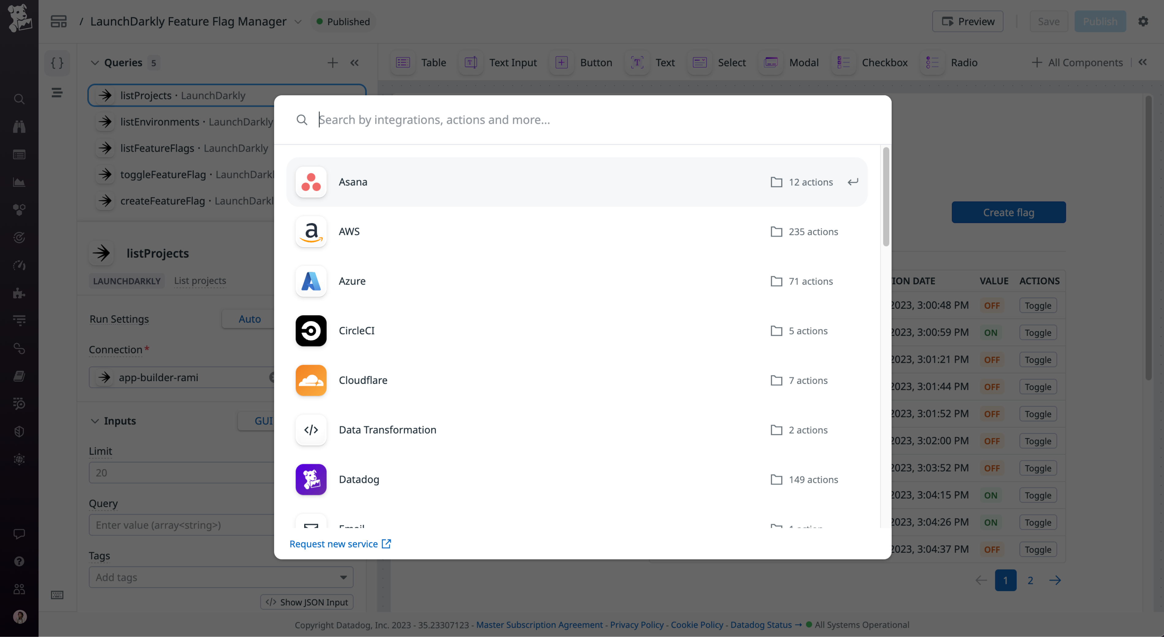 Browse for action integrations in the App Builder Action Catalog
