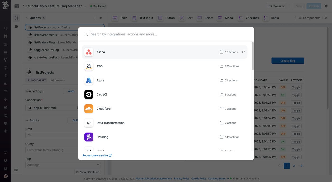 Browse for action integrations in the App Builder Action Catalog Browse for action integrations in the App Builder Action Catalog