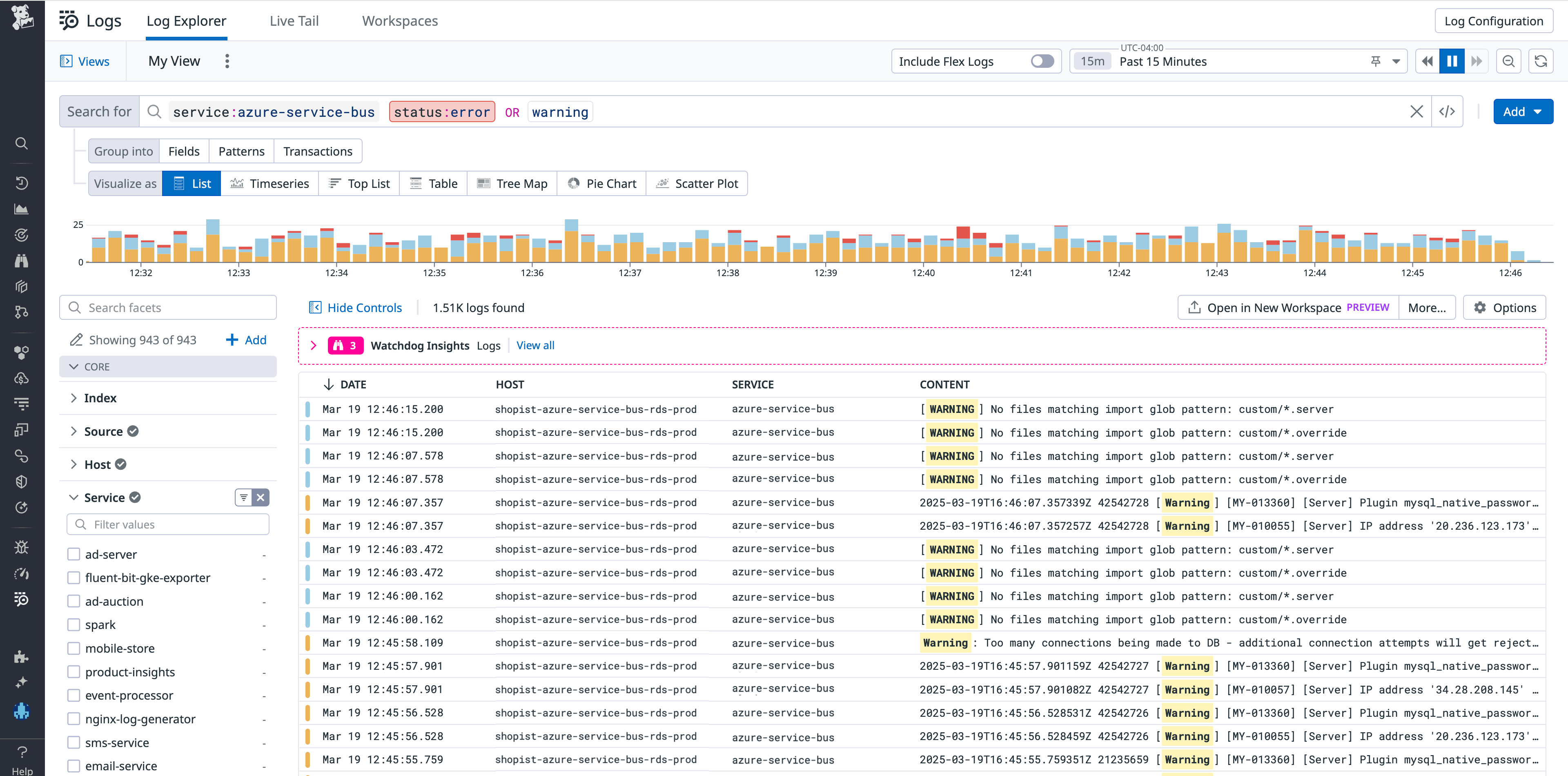 You can filter your logs to surface Azure Service Bus error or warning logs.