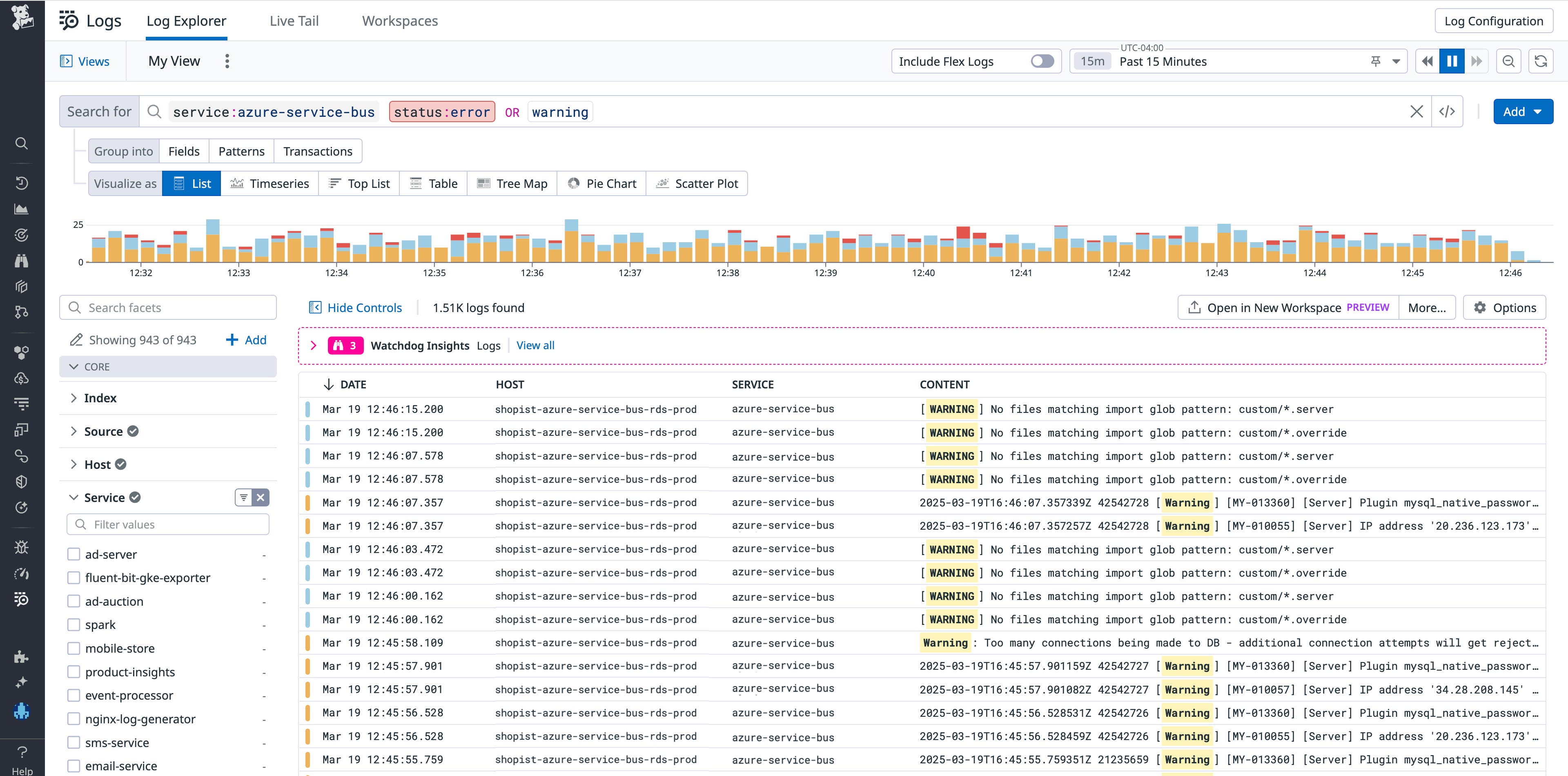 You can filter your logs to surface Azure Service Bus error or warning logs. You can filter your logs to surface Azure Service Bus error or warning logs.