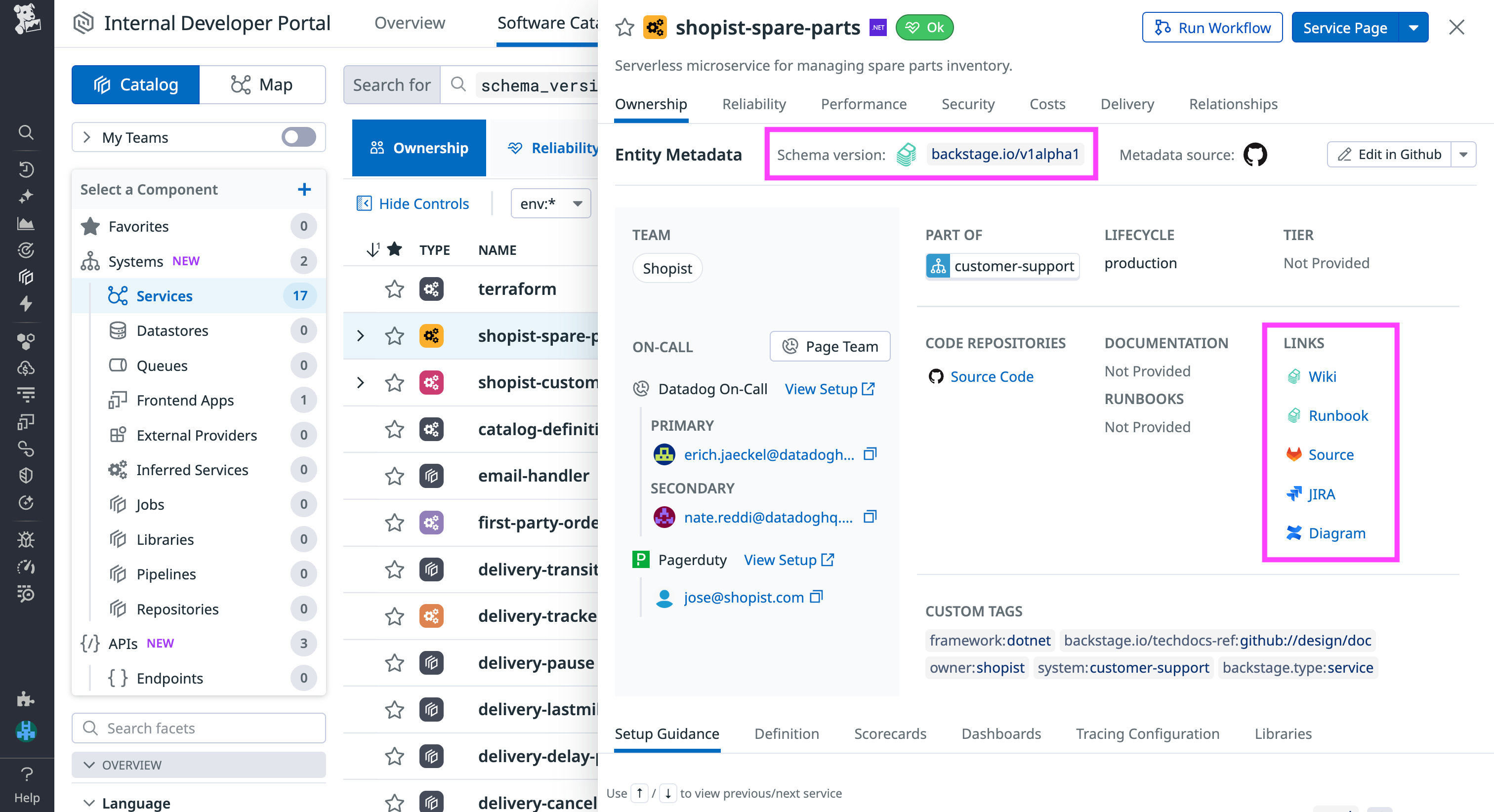 Import your Backstage services and their metadata into the Datadog Software Catalog.