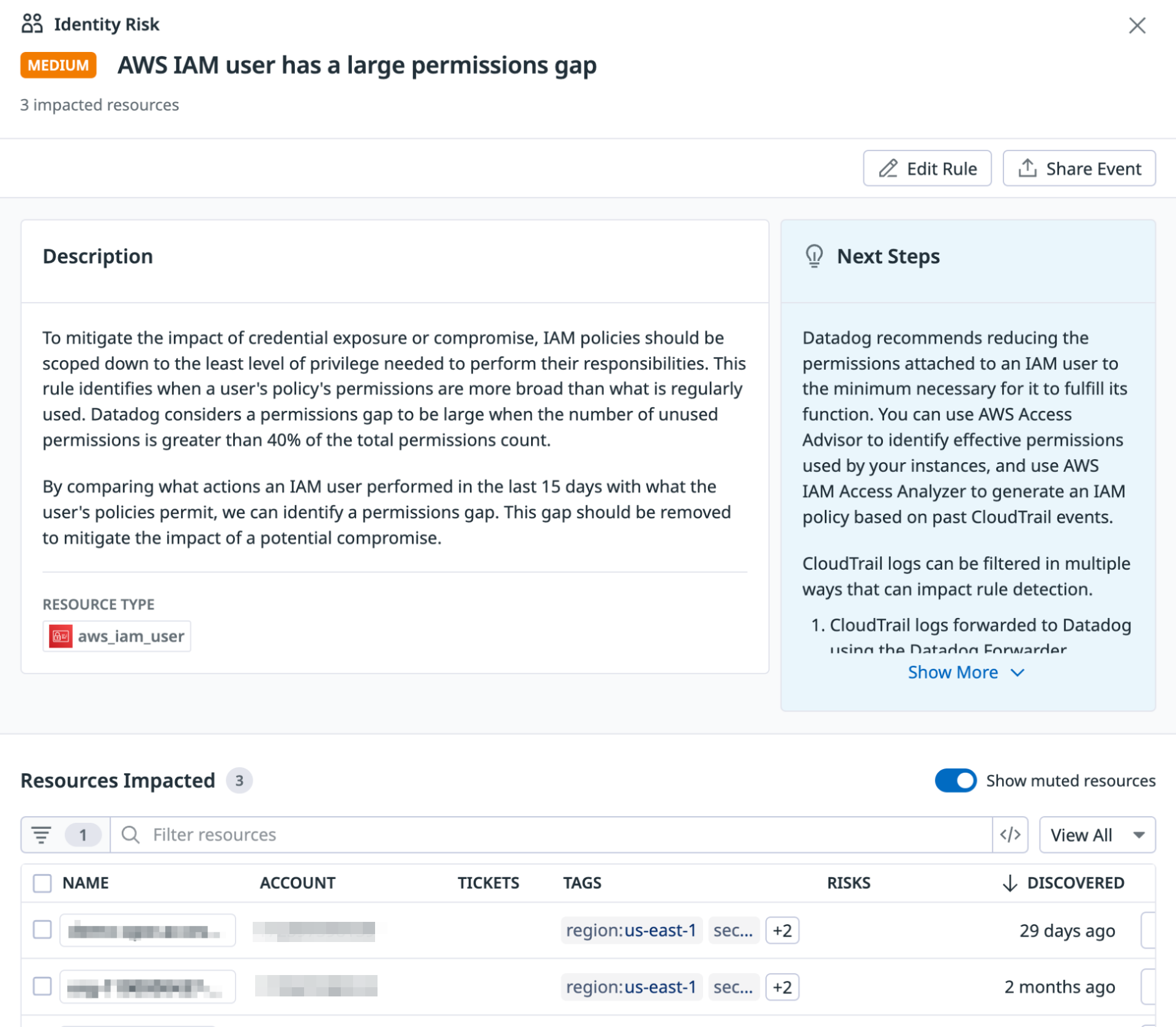 Identity risk detail side panel