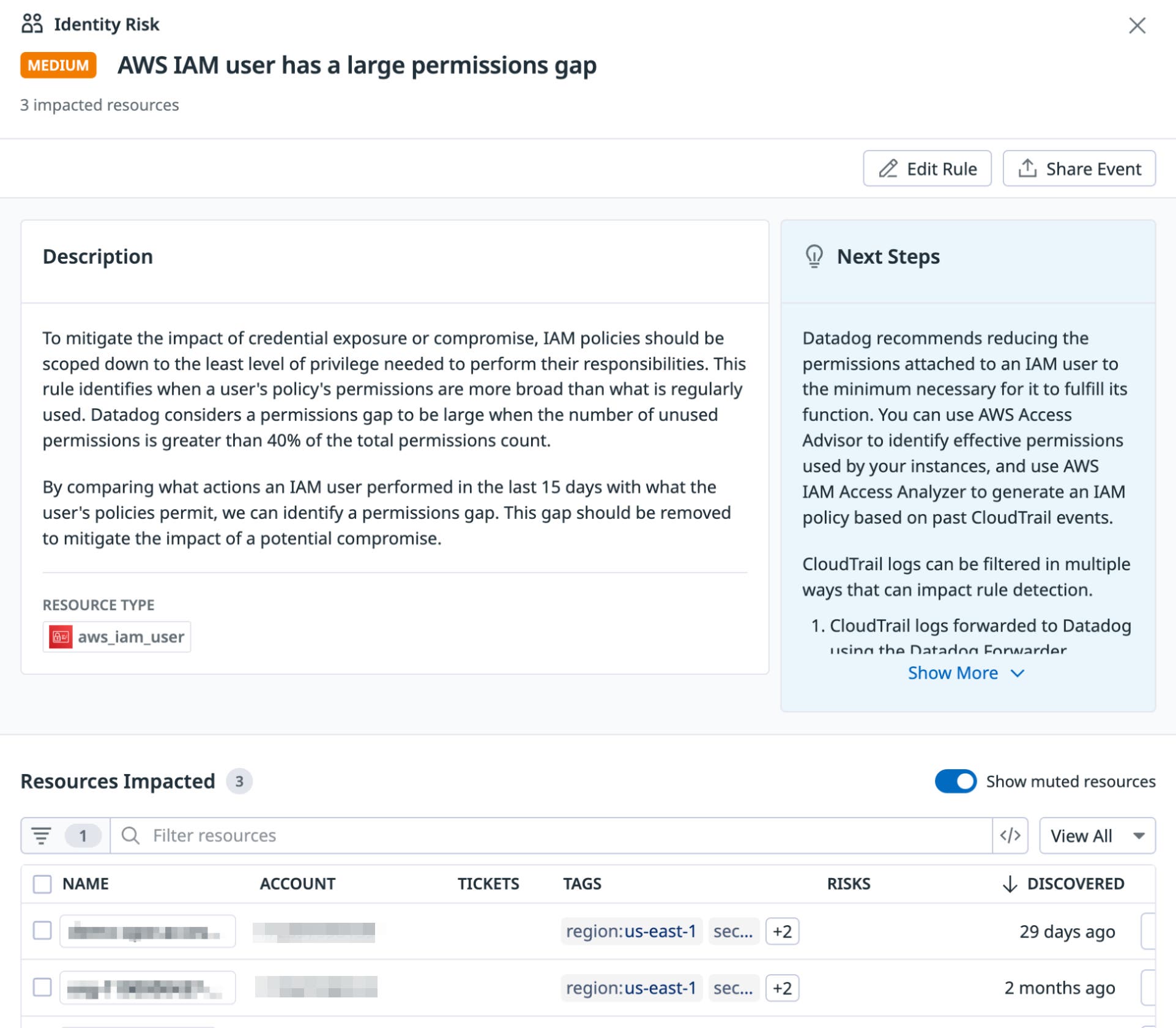 Identity risk detail side panel Identity risk detail side panel