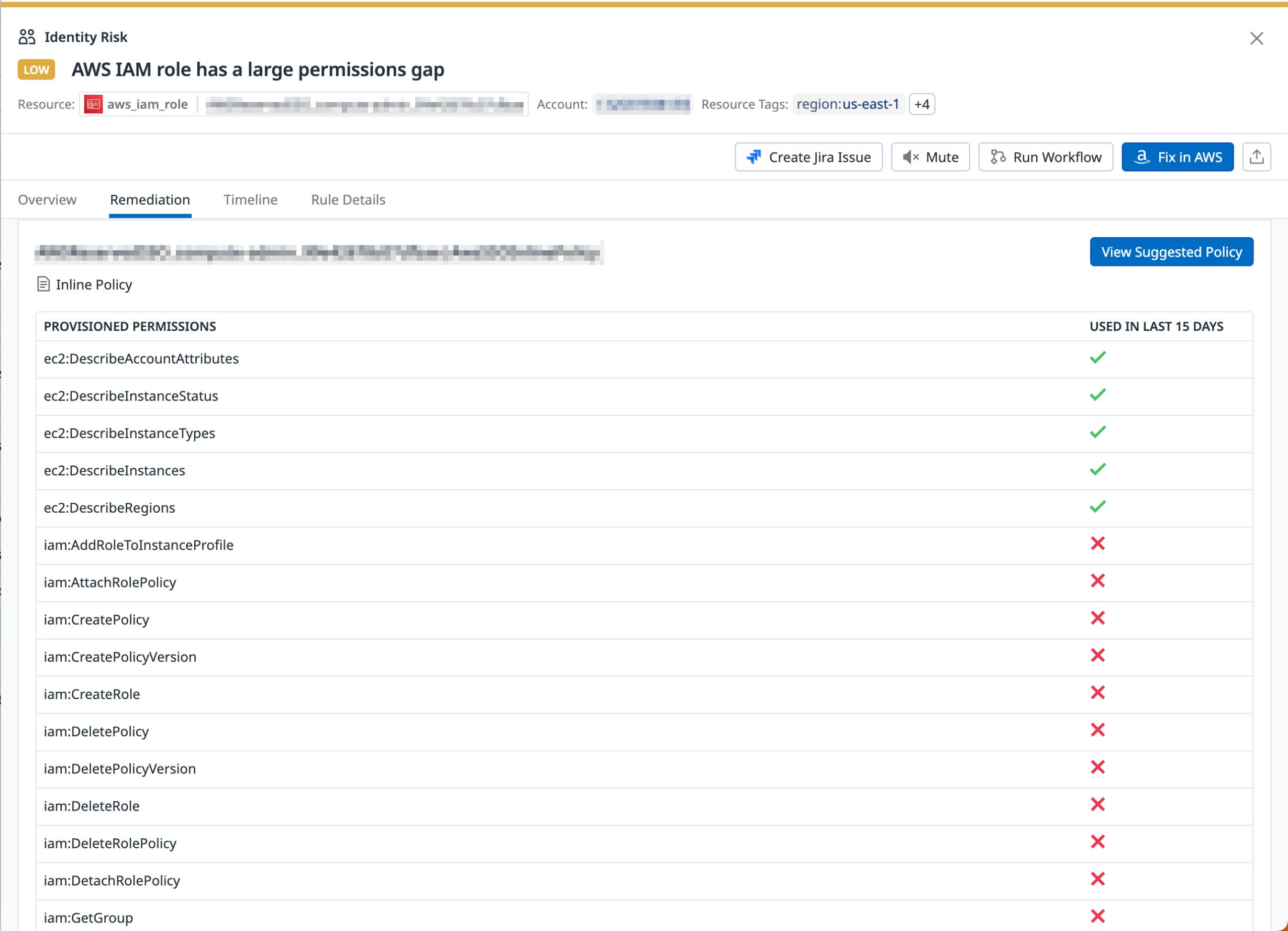 List of permissions for IAM role List of permissions for IAM role