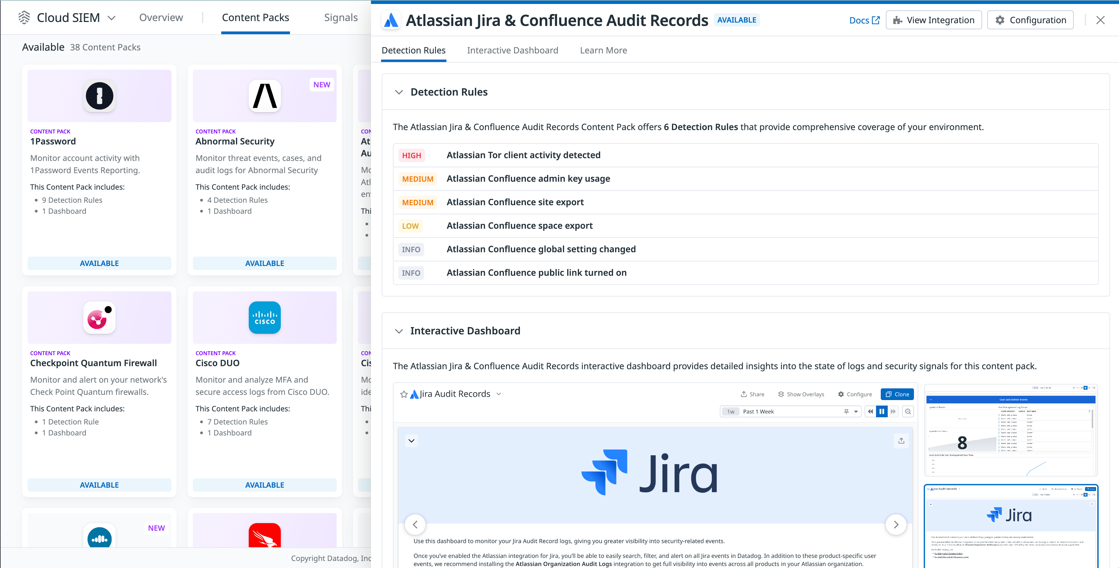 Atlassian Jira and Confluence Audit Logs Cloud SIEM Content Pack.