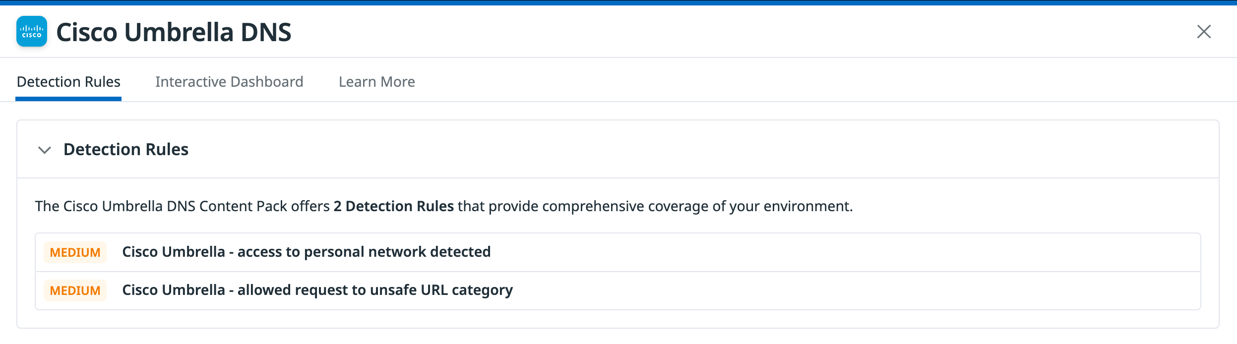 ootb detection rules for Cisco Umbrella DNS logs.
