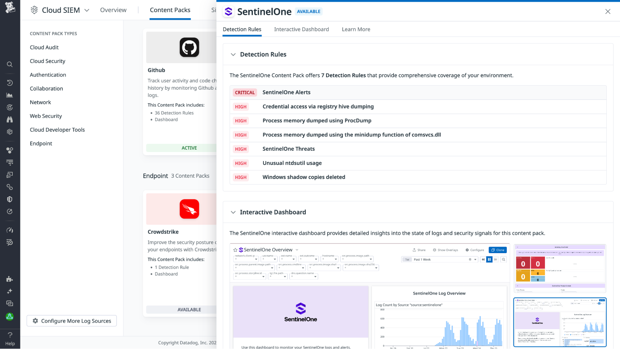 Get started quickly with Datadog's Cloud SIEM content pack for SentinelOne