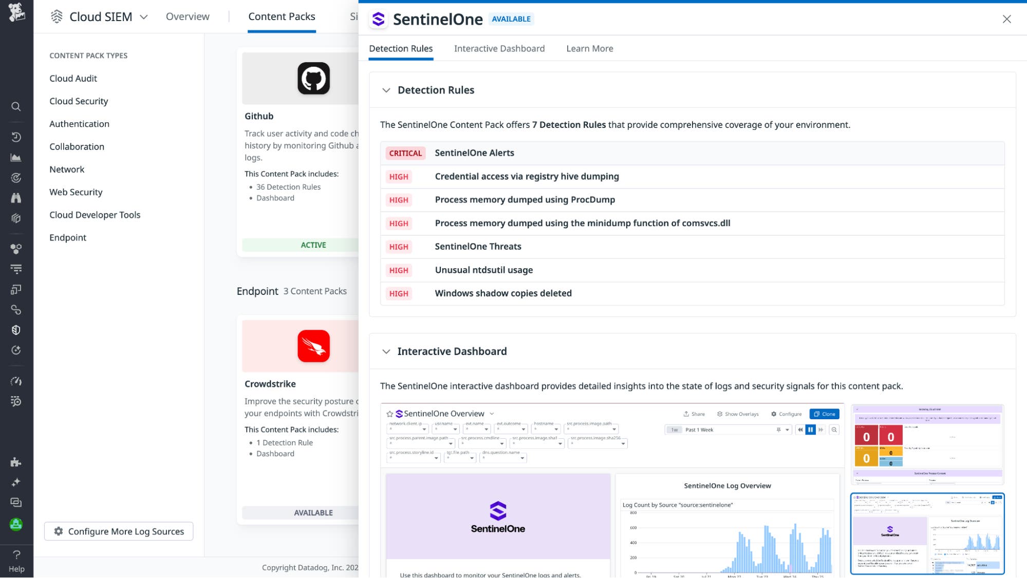 Get started quickly with Datadog's Cloud SIEM content pack for SentinelOne Get started quickly with Datadog's Cloud SIEM content pack for SentinelOne