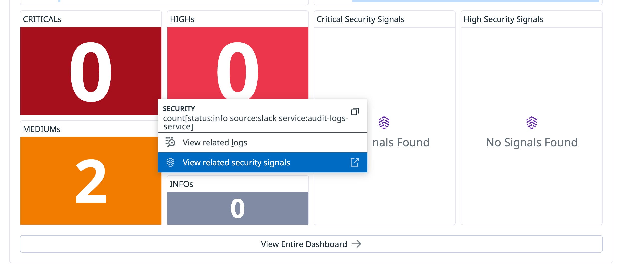 Use the OOTB SentinelOne dashboard to visualize Cloud SIEM security signal trends Use the OOTB SentinelOne dashboard to visualize Cloud SIEM security signal trends