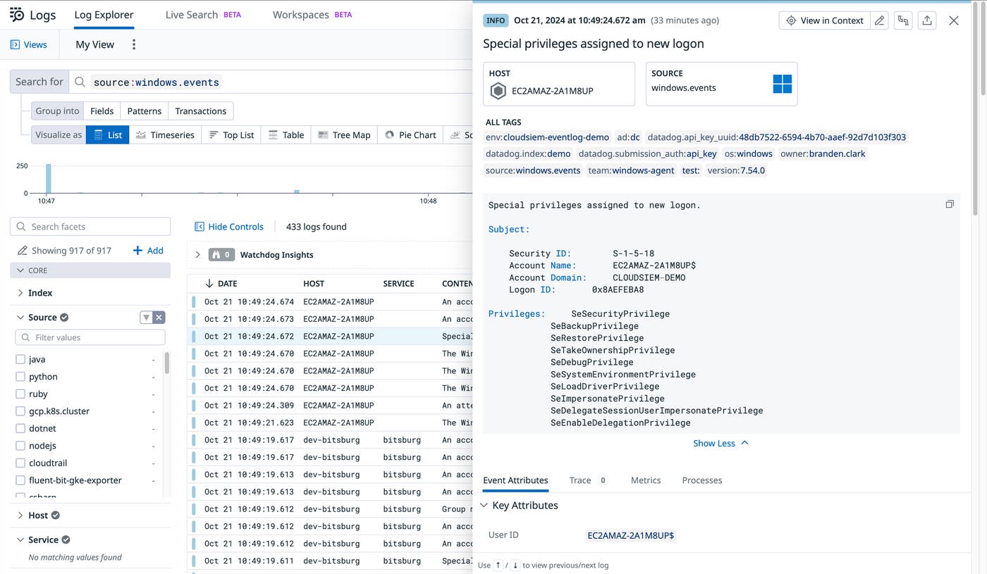 Datadog Log Management processes, parses, and enriches your Windows event logs Datadog Log Management processes, parses, and enriches your Windows event logs