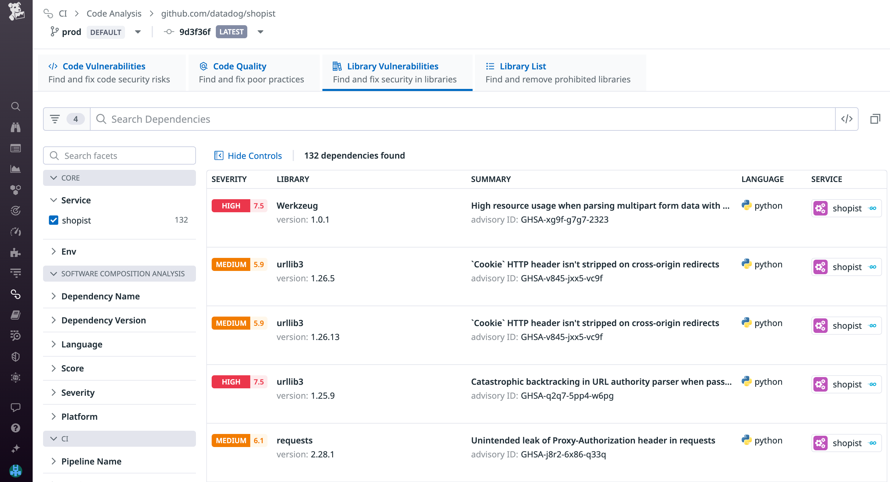 Scan open source libraries imported into your application for security vulnerabilities.