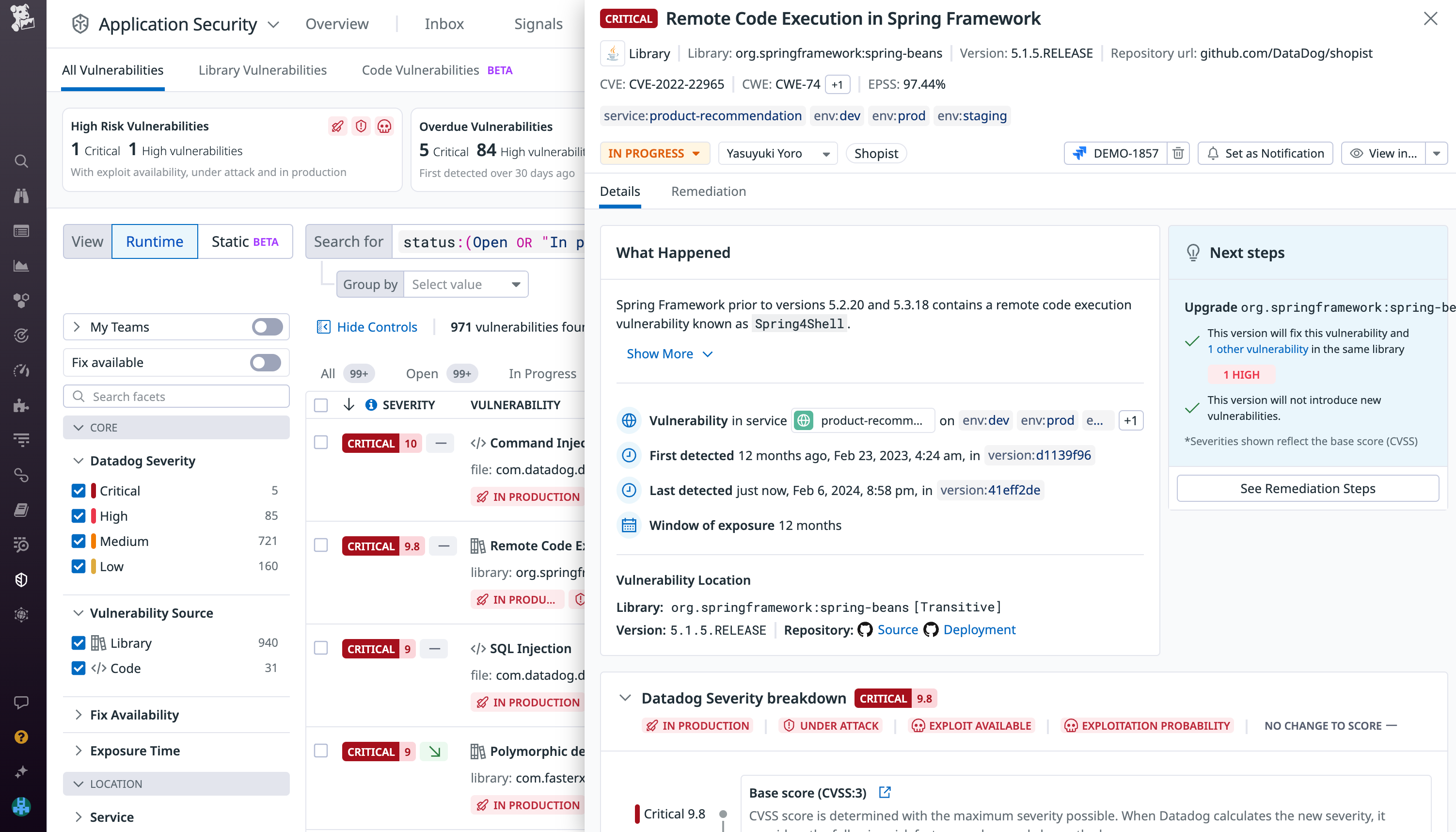 Quickly resolve runtime vulnerabilities with Datadog Code Security.