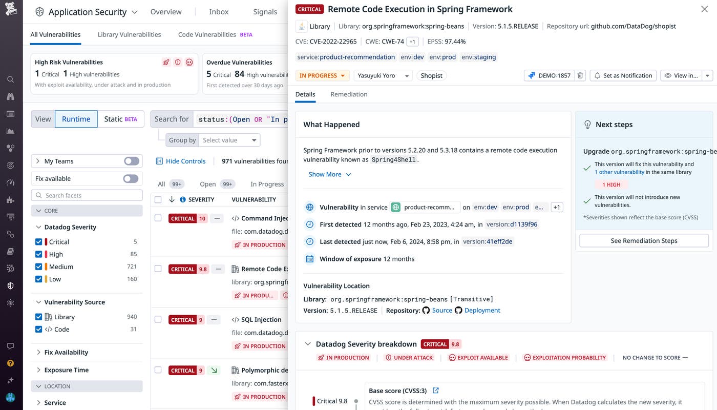 Quickly resolve runtime vulnerabilities with Datadog Code Security. Quickly resolve runtime vulnerabilities with Datadog Code Security.