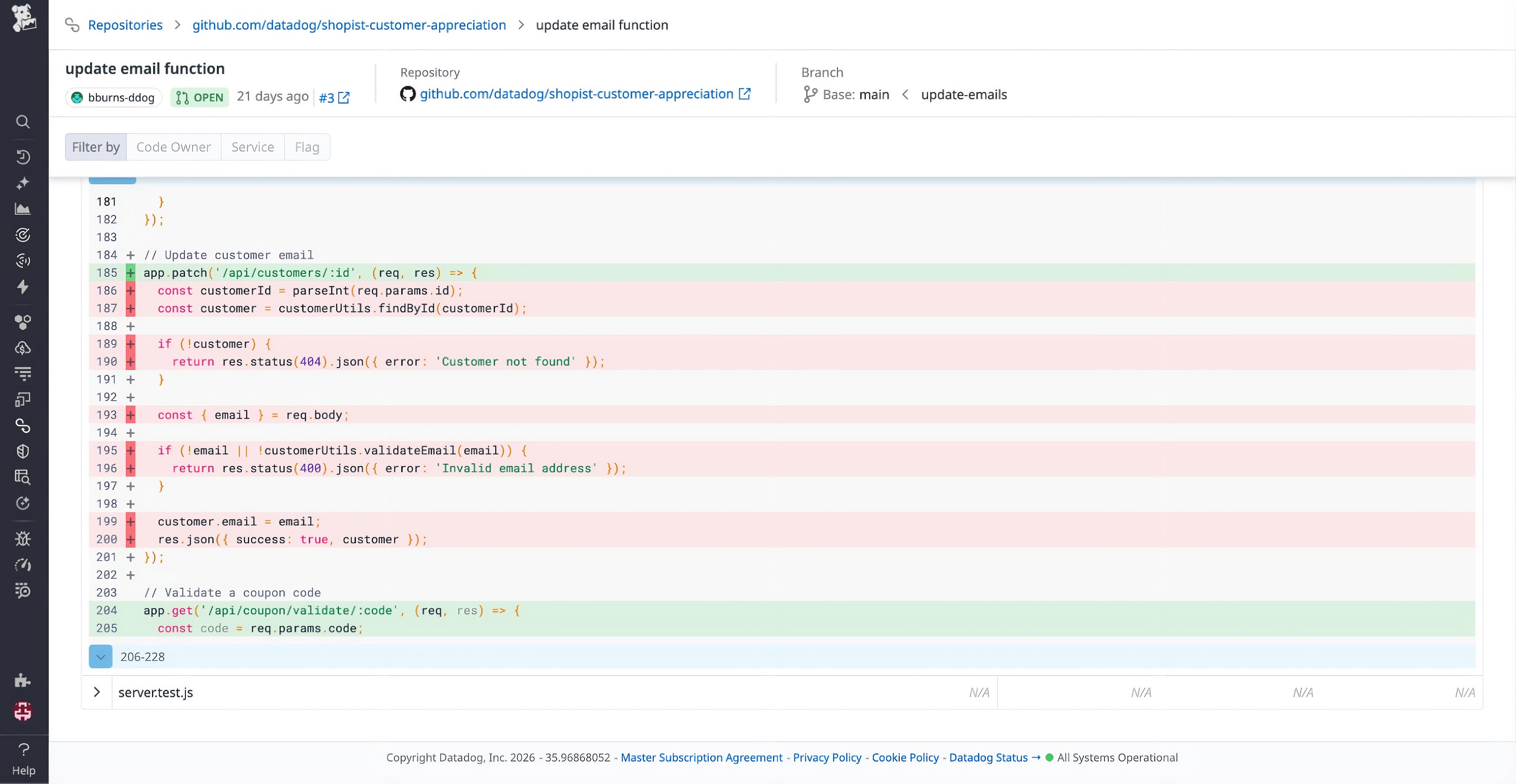 Updated function showing coverage status for modified lines. Updated function showing coverage status for modified lines.