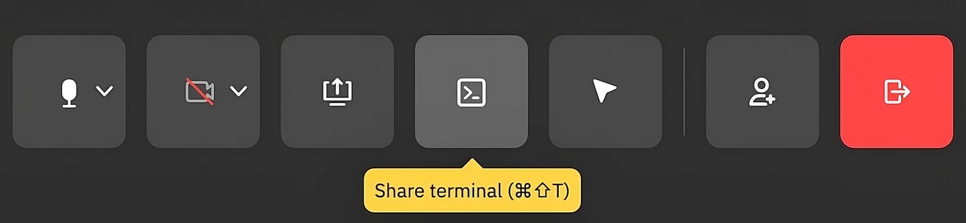 CoScreen menu showing a Share Terminal button CoScreen menu showing a Share Terminal button