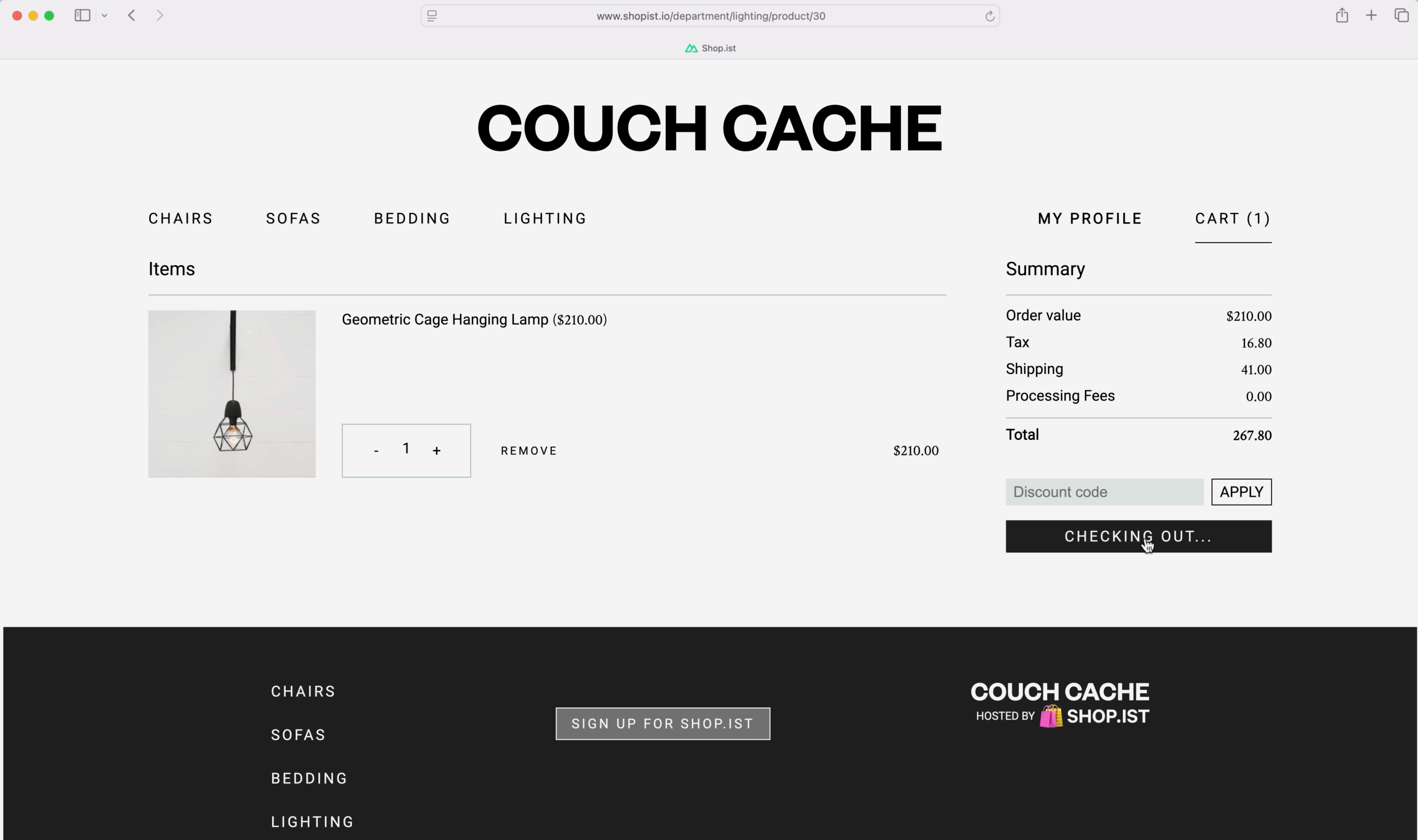The web store is unable to proceed after you attempt to checkout.