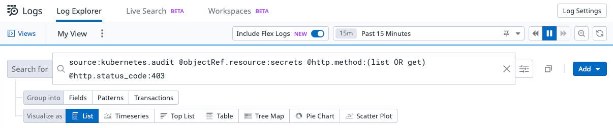 Log search query in Datadog Log search query in Datadog