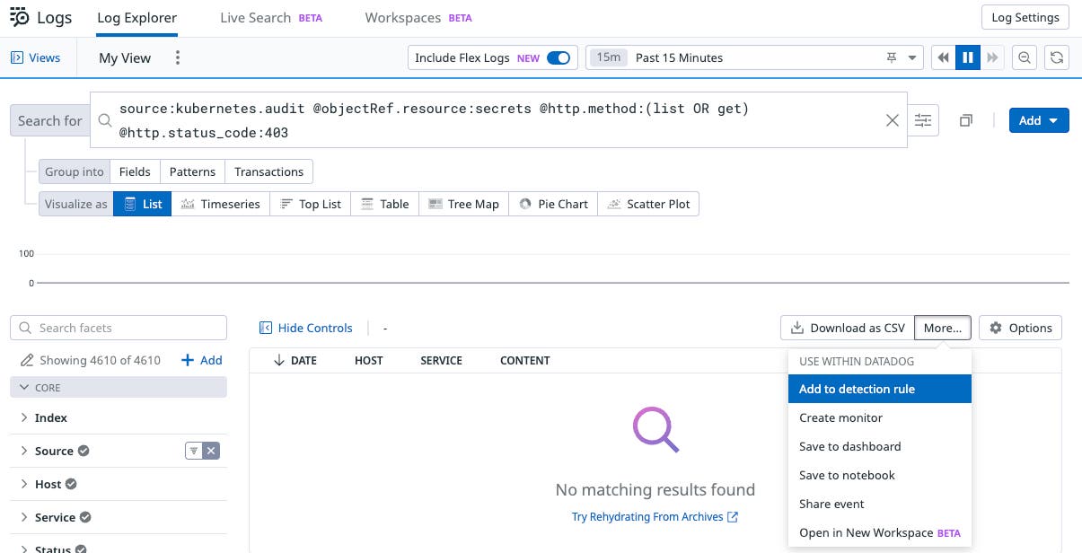 Add detection rule from log query in Datadog Add detection rule from log query in Datadog