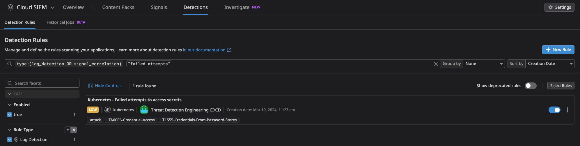 Detection rule finding in Datadog Cloud SIEM Detection rule finding in Datadog Cloud SIEM