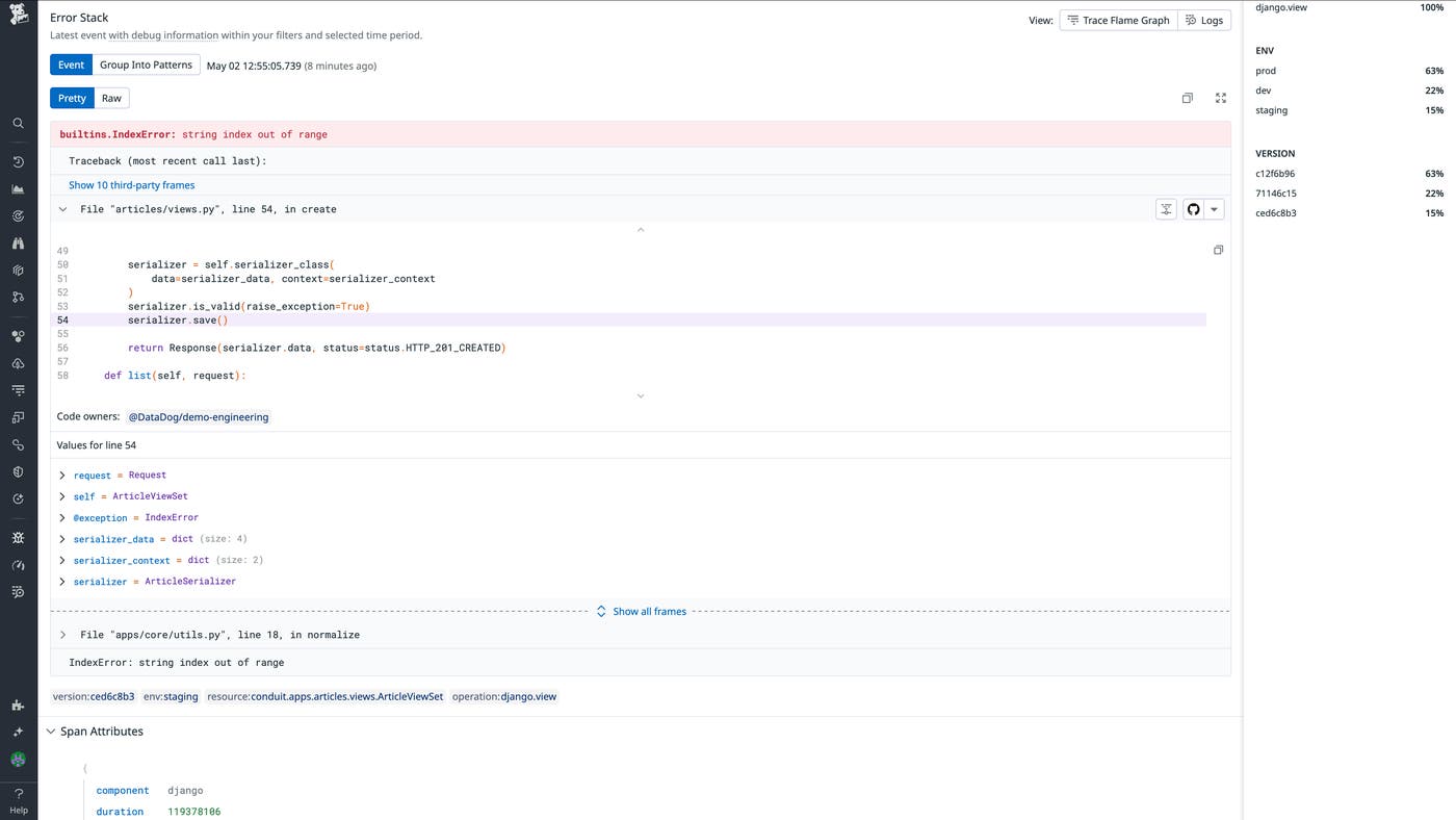 Local variable data captured by Exception Replay. Local variable data captured by Exception Replay.