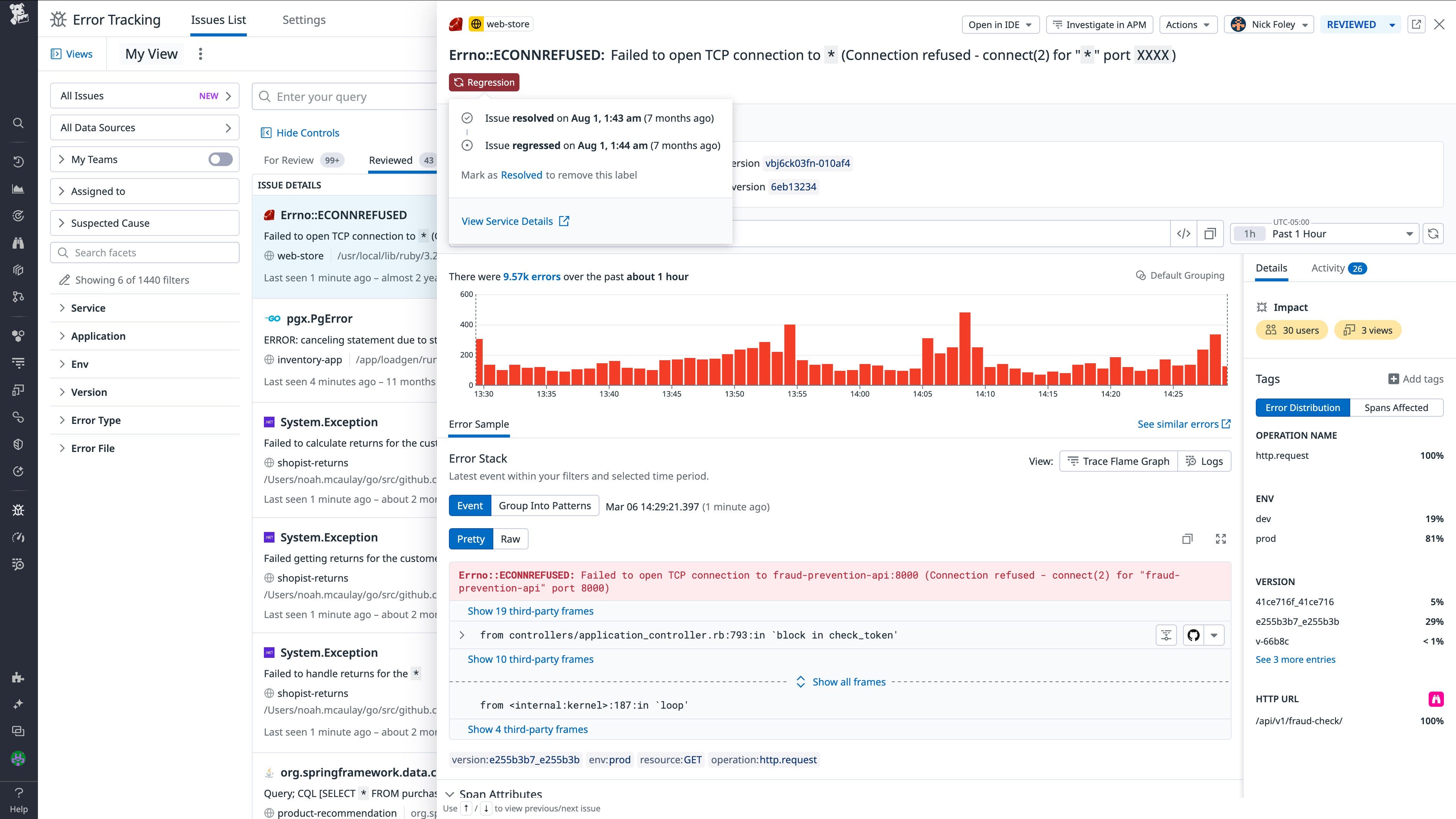 A regression of an issue, detected by Error Tracking. A regression of an issue, detected by Error Tracking.