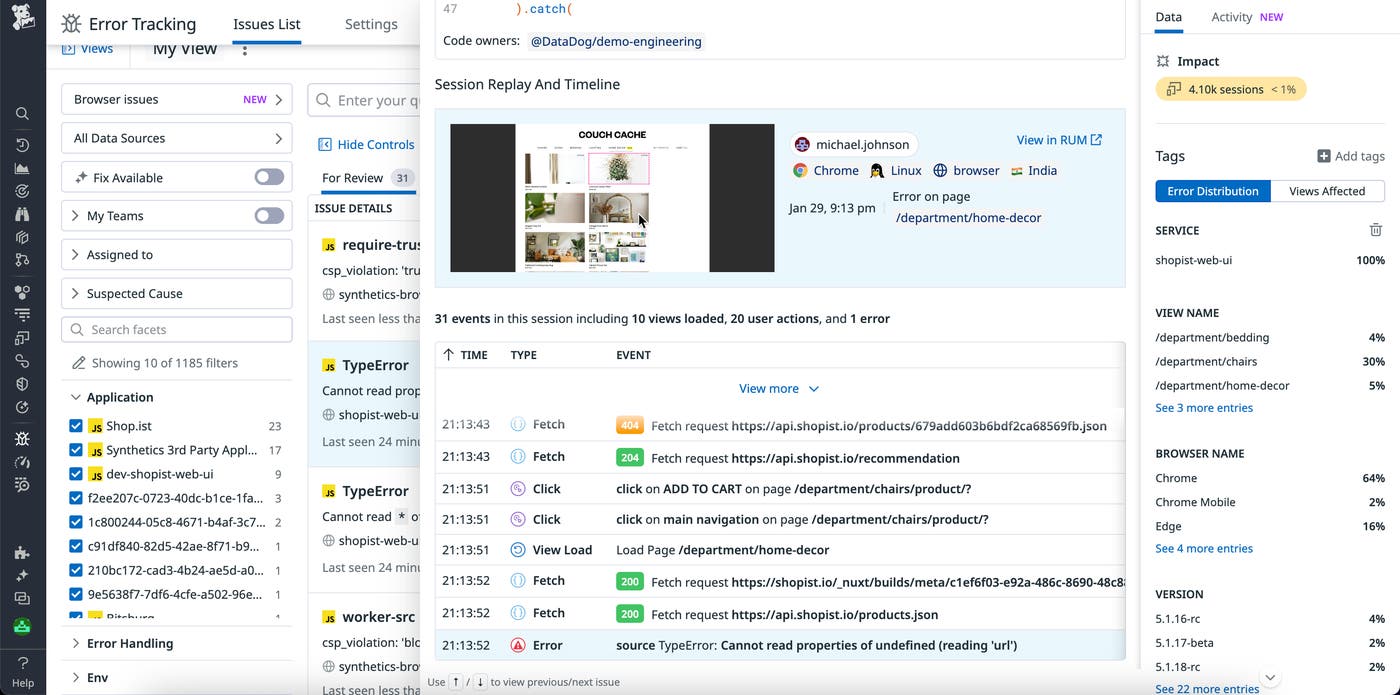 A Replay Snippets timeline of events that preceded an error. A Replay Snippets timeline of events that preceded an error.