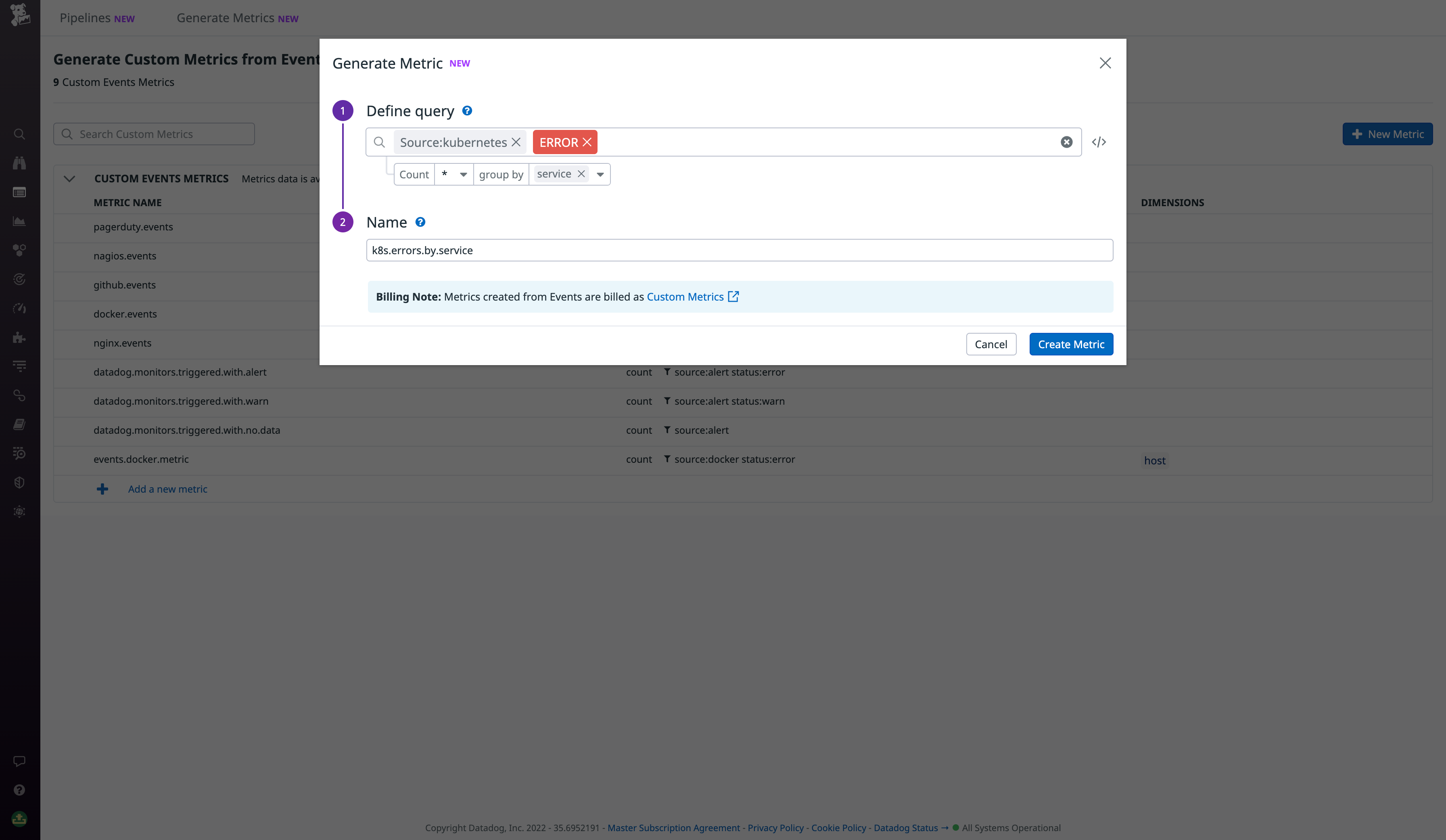Creating a custom metric in the Configuration view