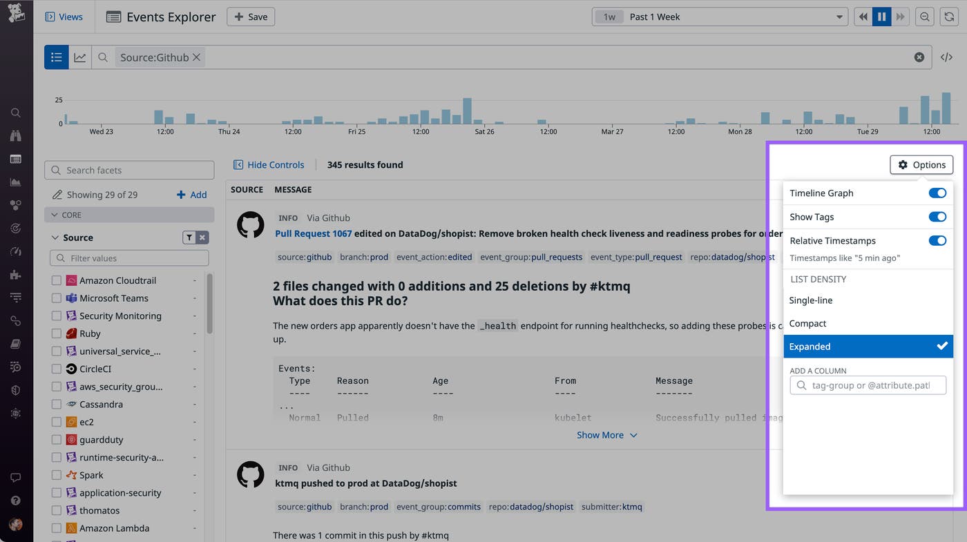 Editing the list density in the Events Explorer Editing the list density in the Events Explorer