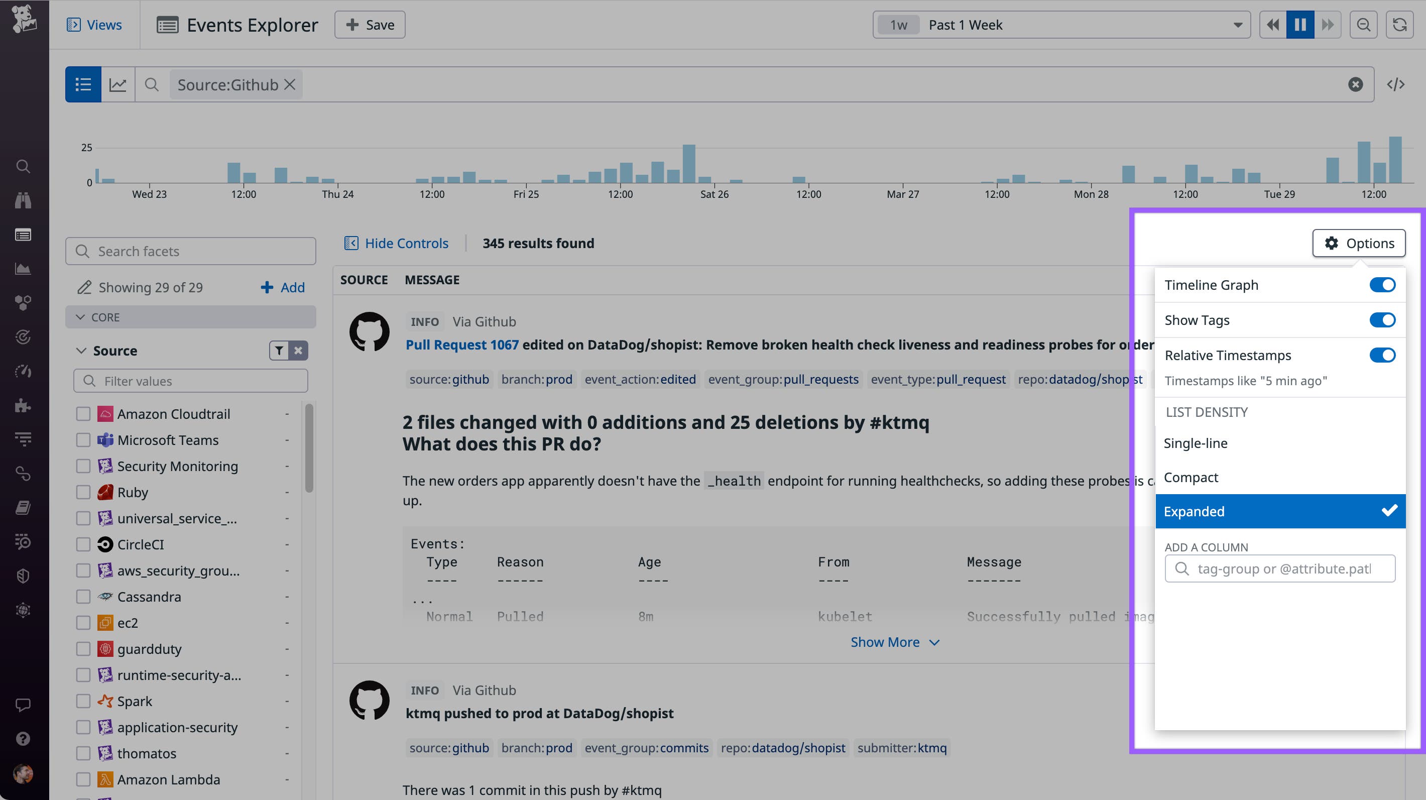 Editing the list density in the Events Explorer Editing the list density in the Events Explorer