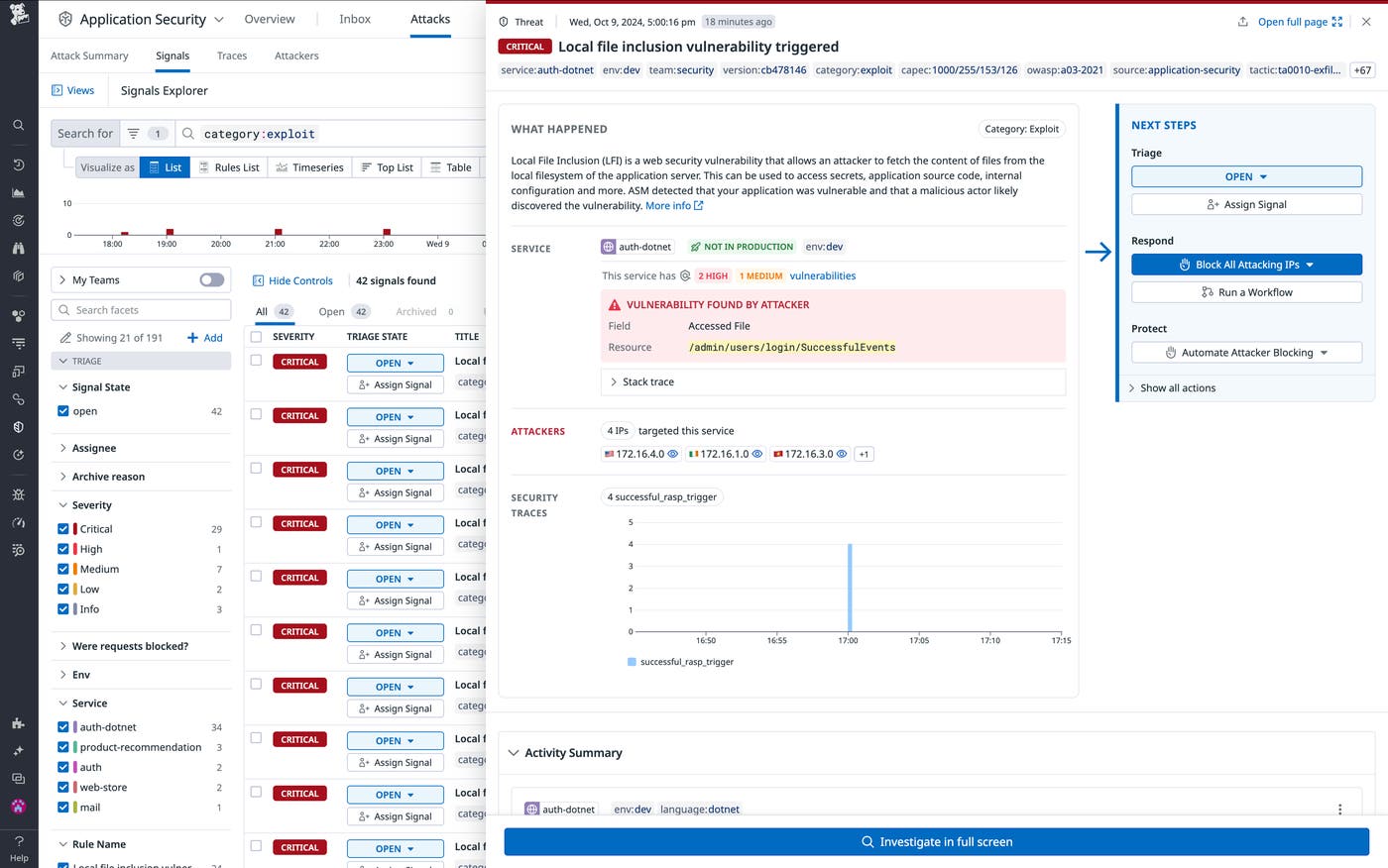 Datadog screenshot showing how you can configure Exploit Prevention for a service through Remote configuration. Datadog screenshot showing how you can configure Exploit Prevention for a service through Remote configuration.