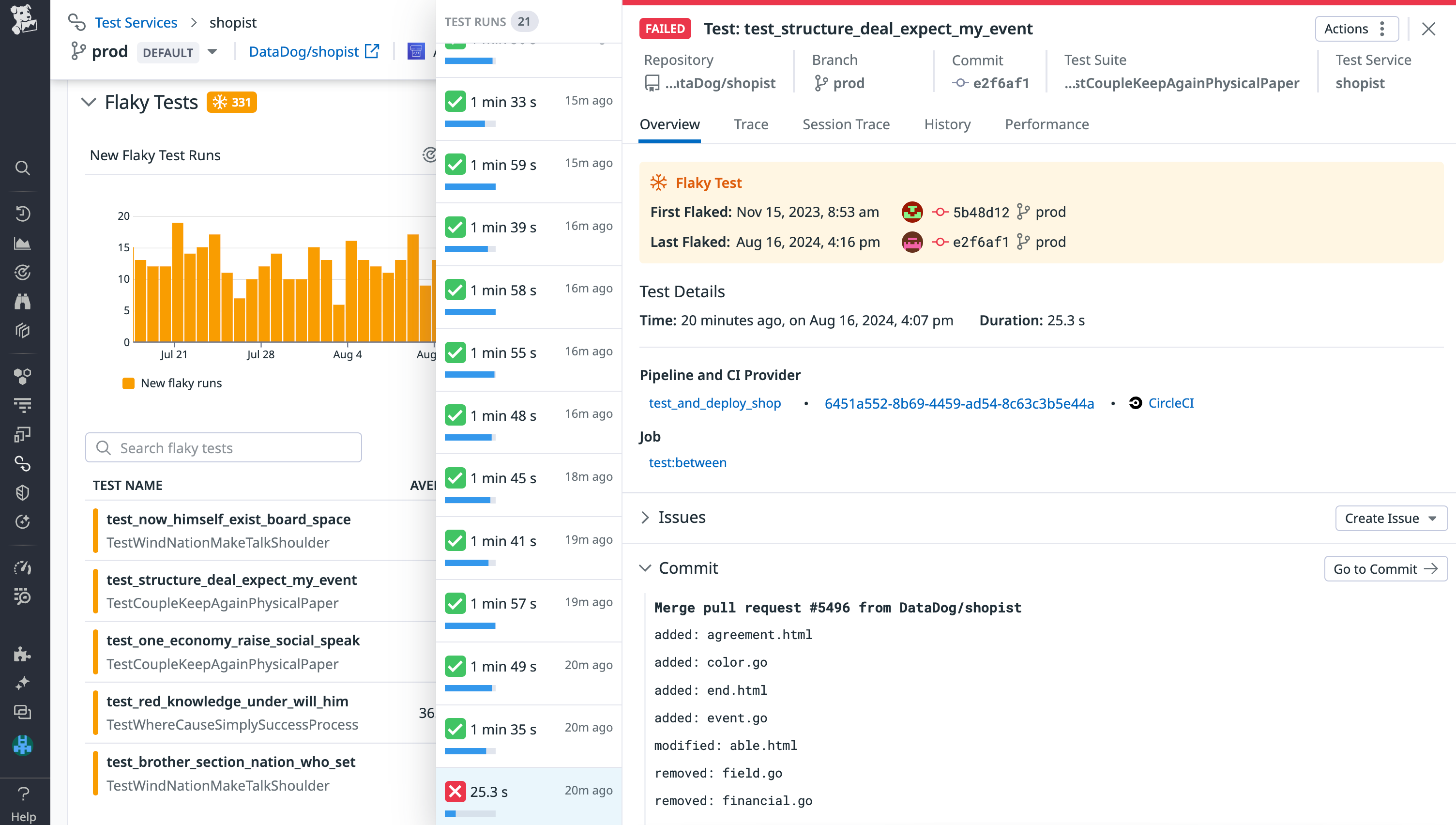 Track how frequently your test flakes with Datadog CI Visibility.