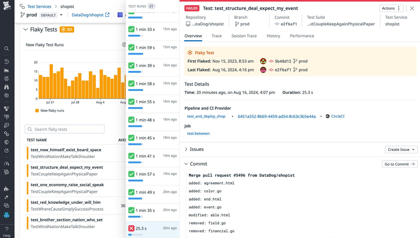 Track how frequently your test flakes with Datadog CI Visibility. Track how frequently your test flakes with Datadog CI Visibility.