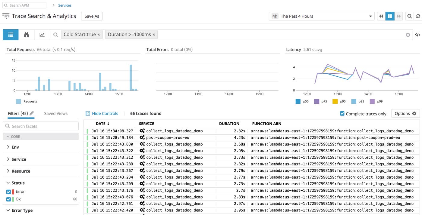 You can search your request traces to identify cold starts in your AWS Lambda functions You can search your request traces to identify cold starts in your AWS Lambda functions