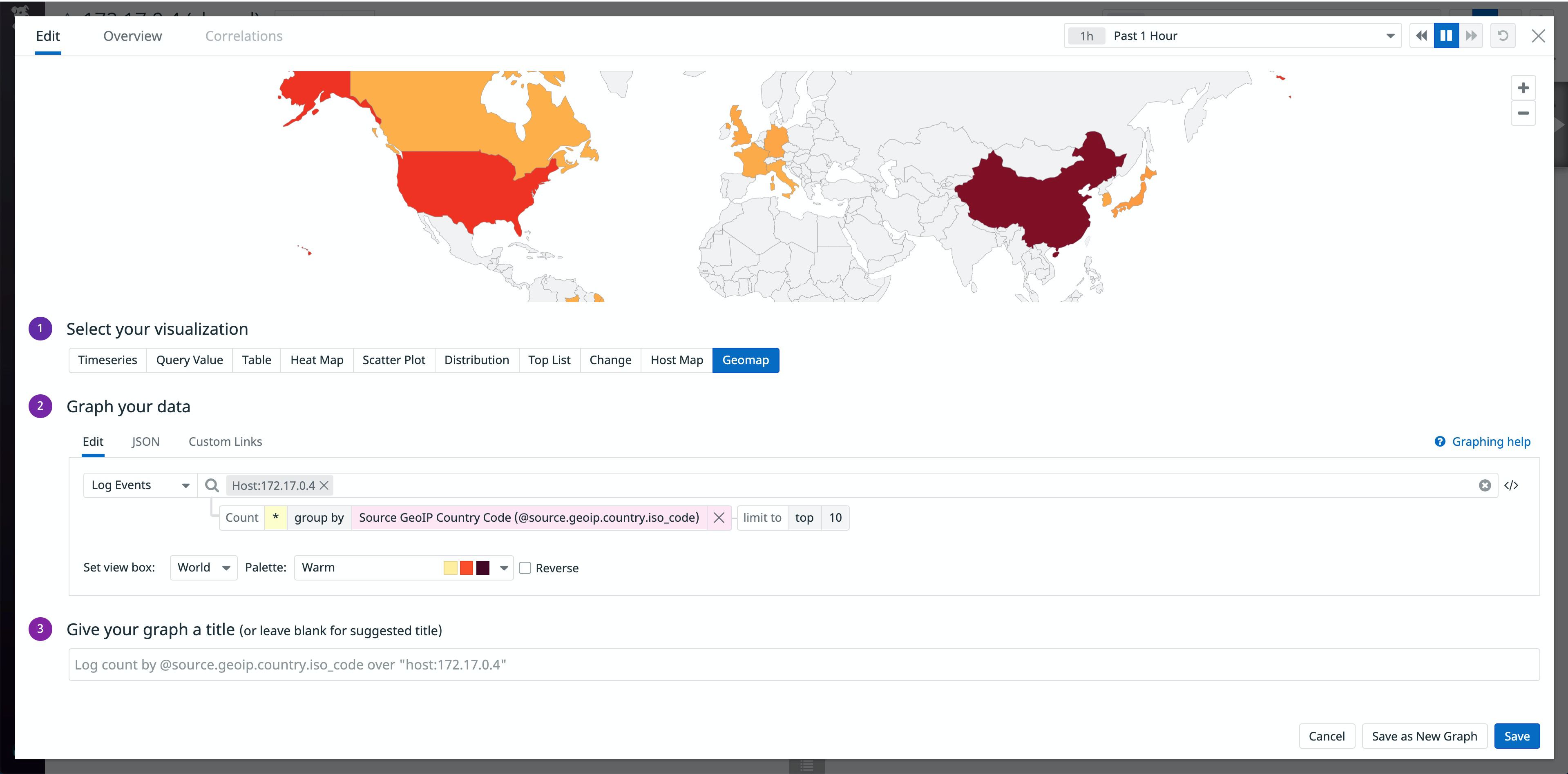 Geomap widget showing requests by top countries