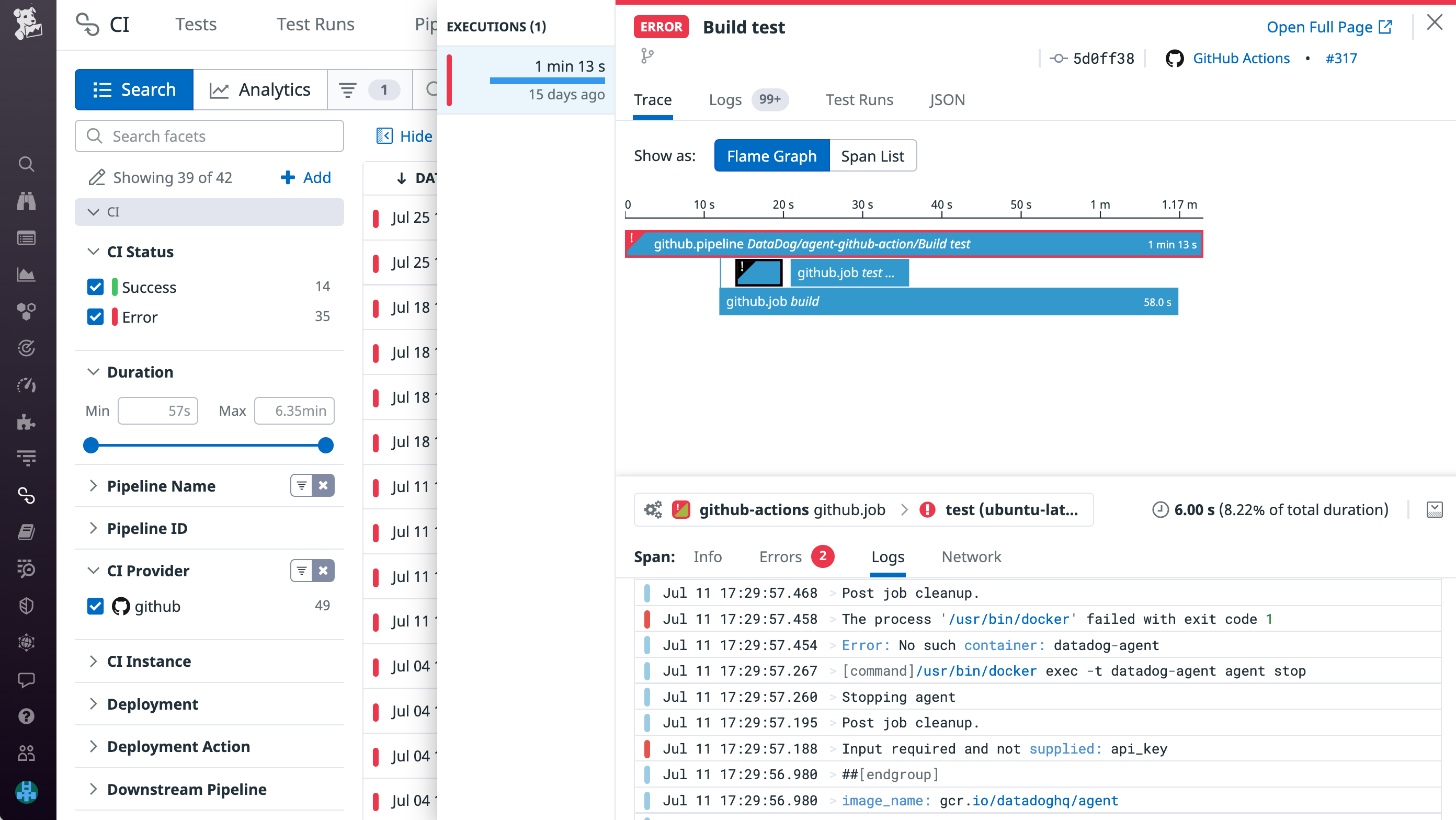 Inspect a pipeline execution to view its job logs