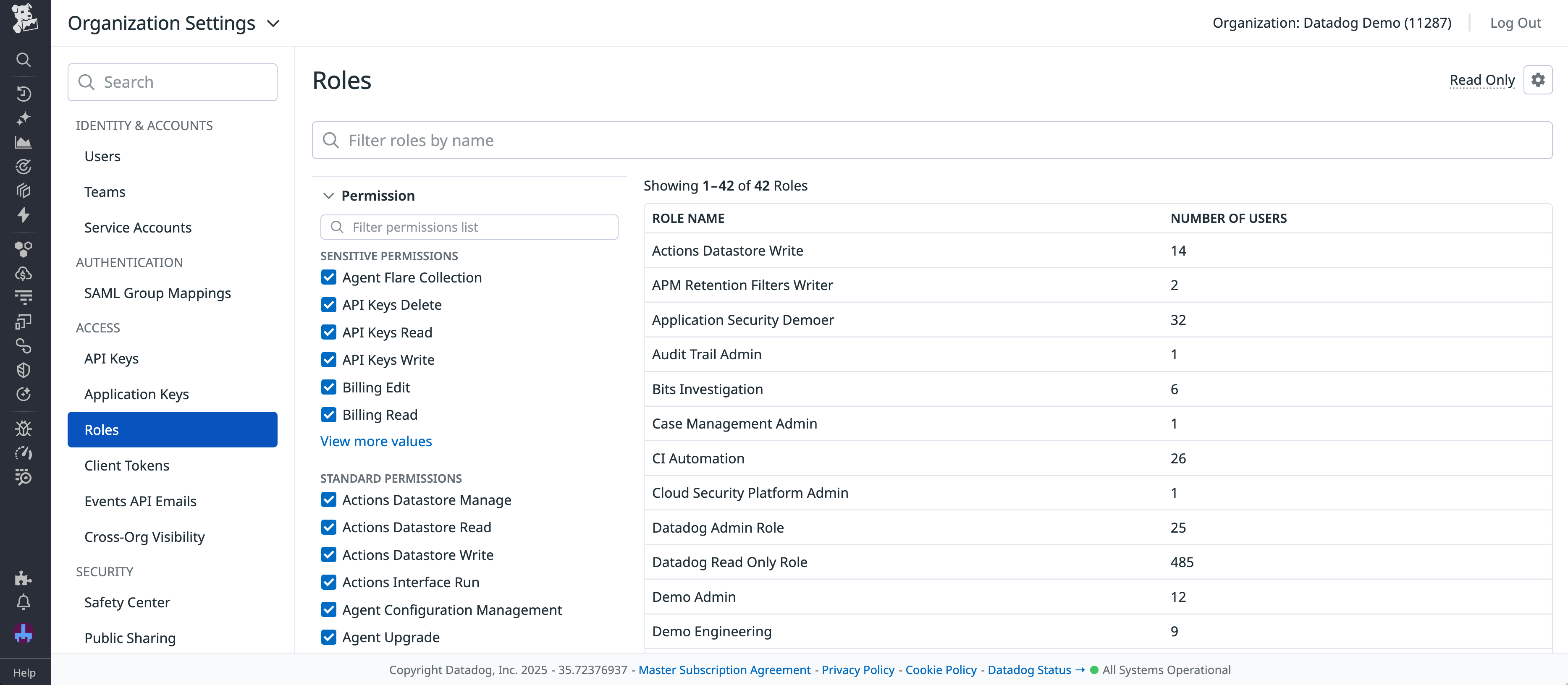 A list of roles for an organzation.