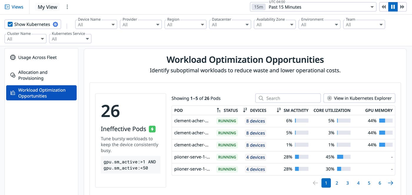 A screenshot showing suboptimal workloads identified by GPU Monitoring on the Summary page. A screenshot showing suboptimal workloads identified by GPU Monitoring on the Summary page.