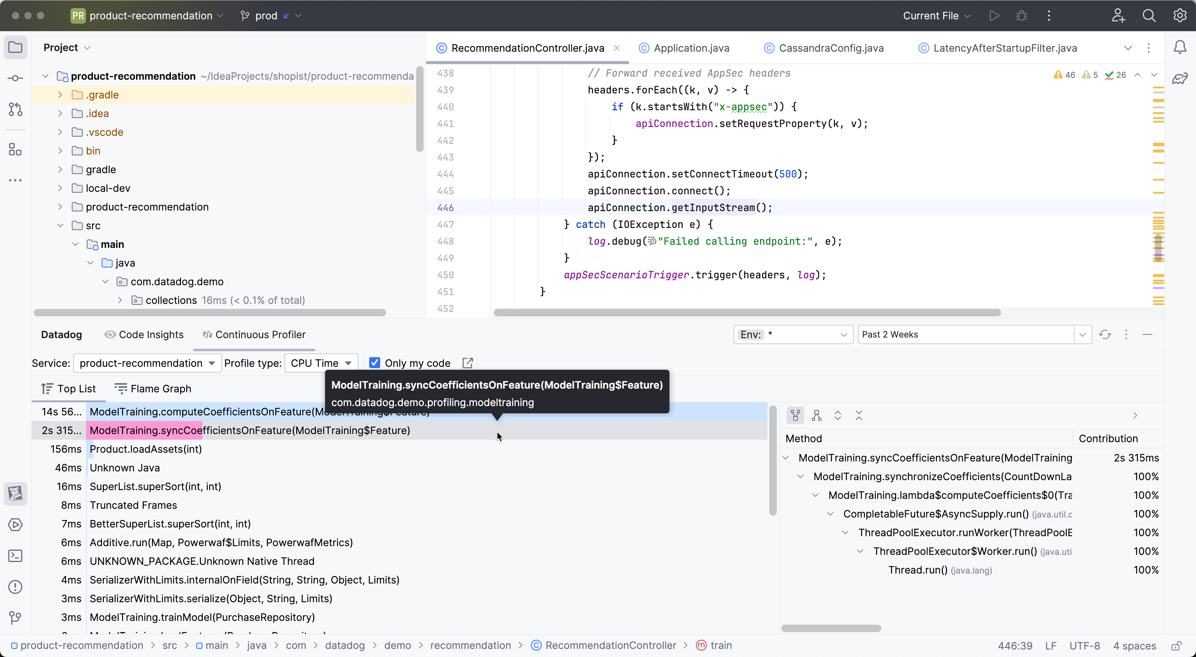 Pinpoint slow functions with code profiles.